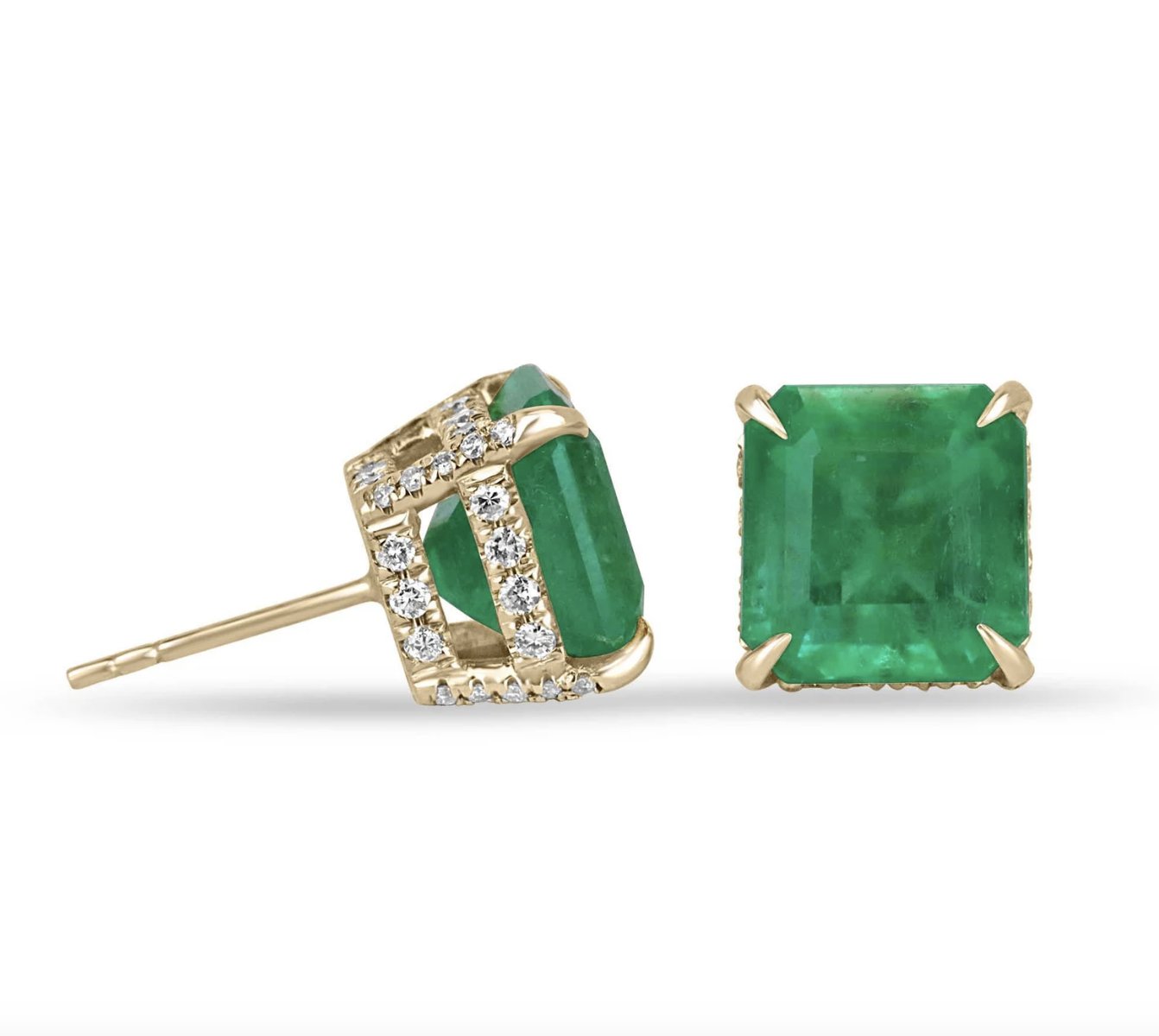 2Ct Oval Cut Green Emerald Diamond 2024 Cluster Stud Earrings 14K yellow Gold Finish