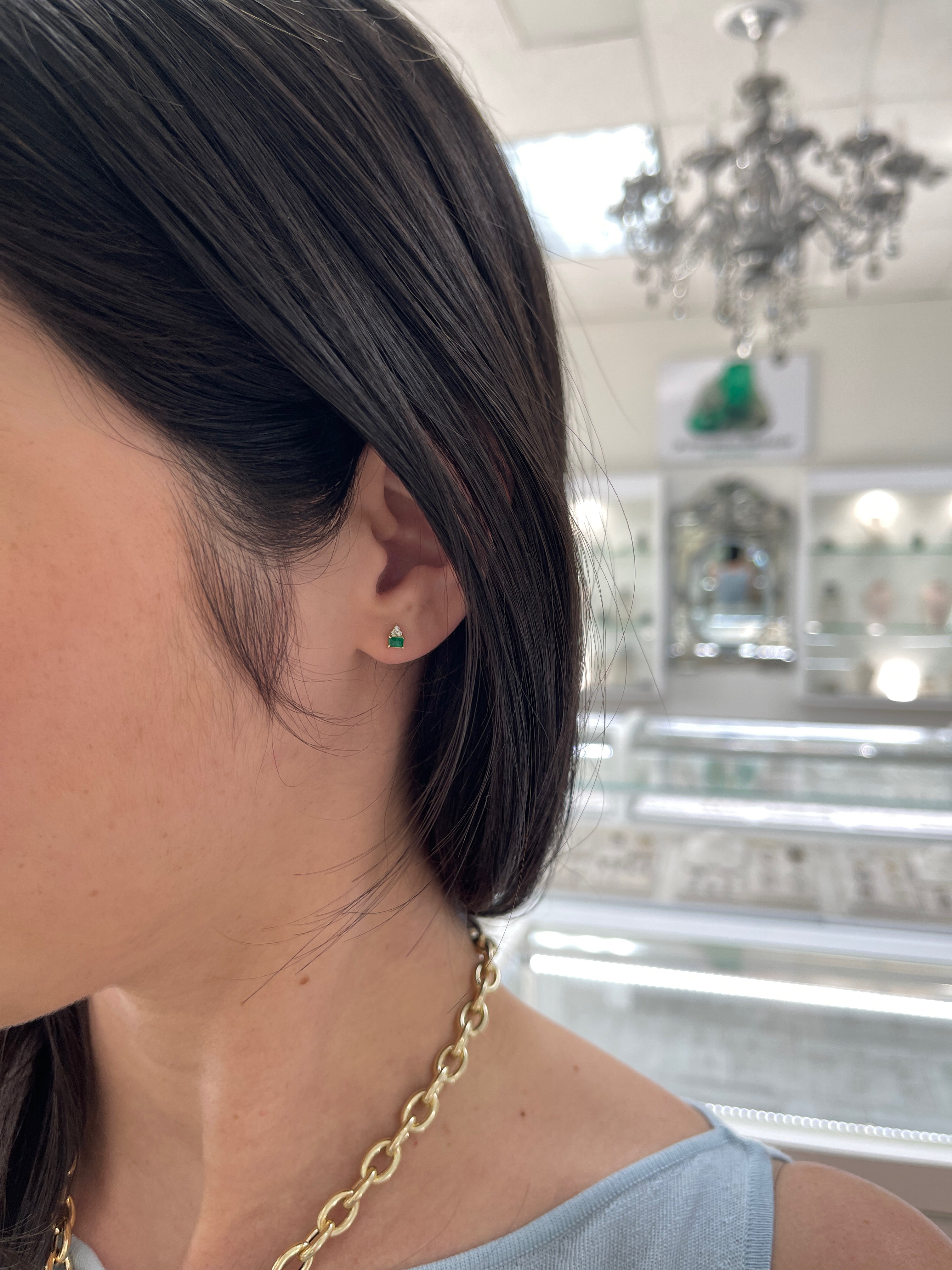 14K Petite Emerald & Diamond Studs