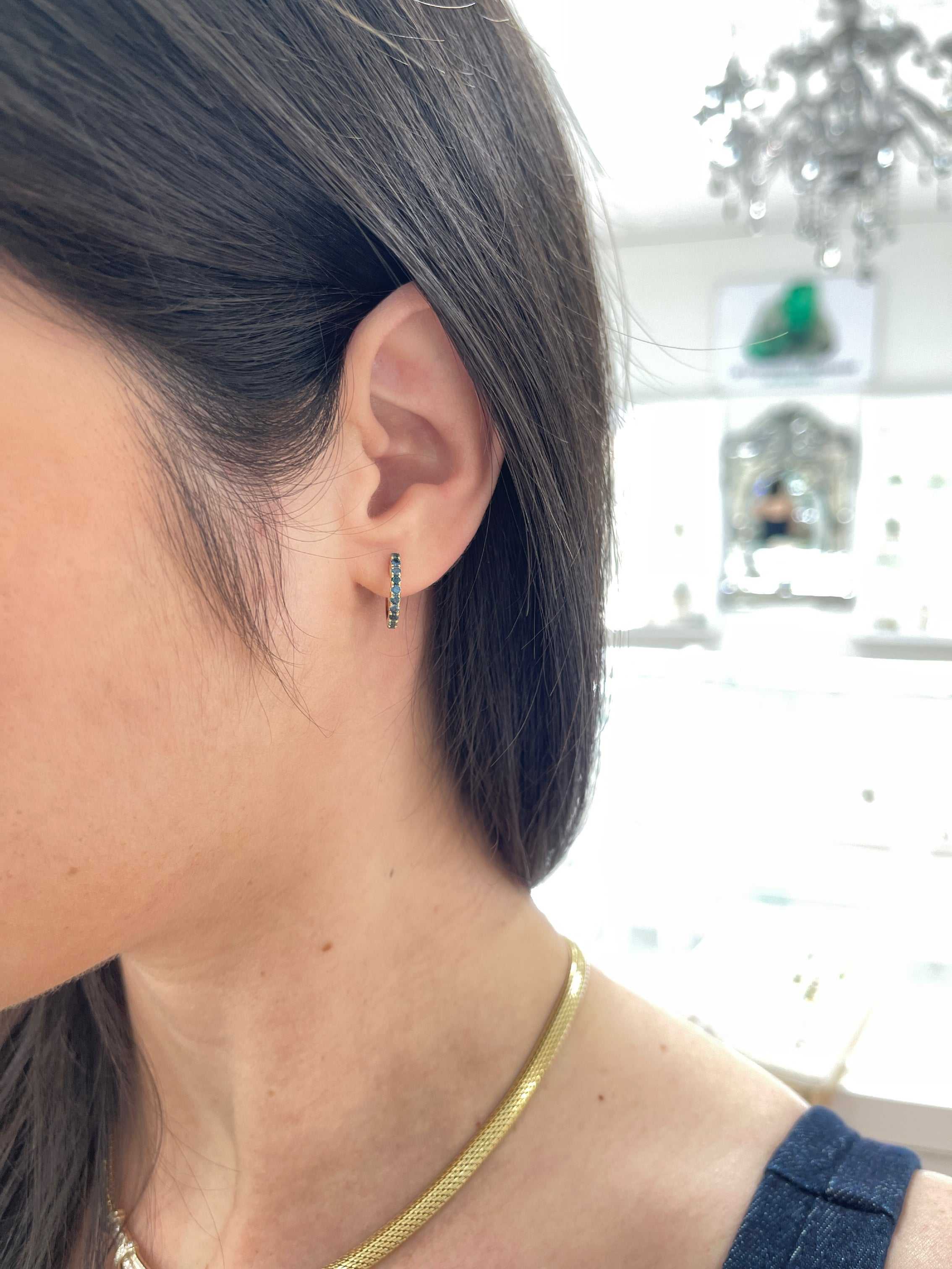 Sapphire Huggie Earrings 14K Yellow Gold - JR Colombian Emeralds