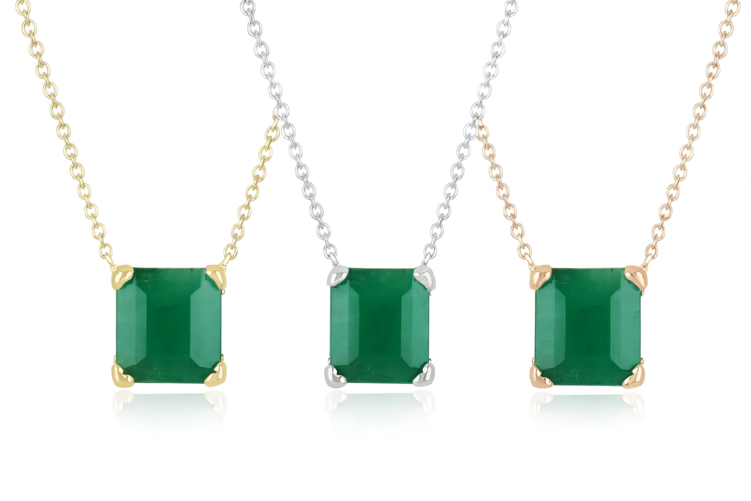 10.50 Carat 14K Gold Deep Green Large 14x14 Solitaire Square Emerald Stationary Anniversary Necklace - JR Colombian Emeralds