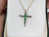 0.95tcw Colombian Emerald Rich Green Round Cut Prong Cross Pendant 18K