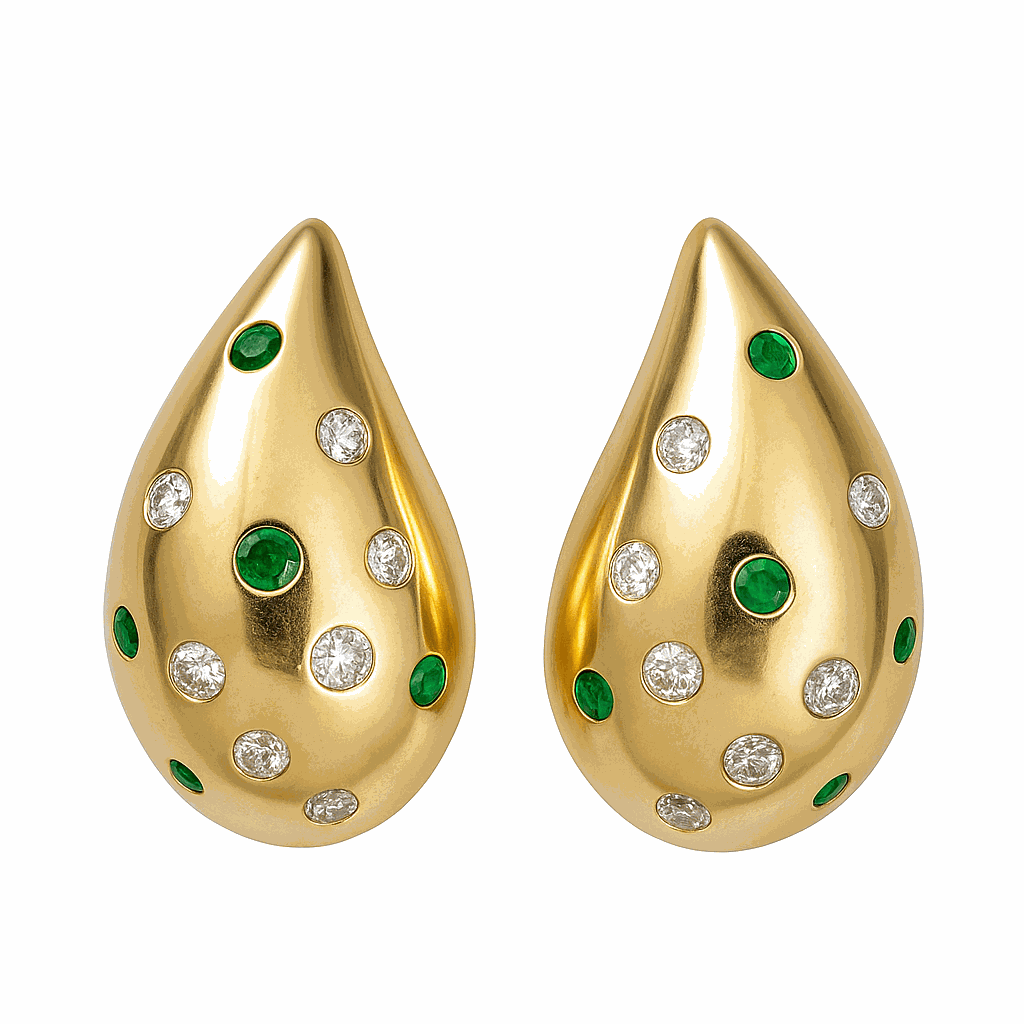 14K yellow gold teardrop earrings with round emerald and brilliant round diamond accents Emerald & Diamond Water Drop Earrings