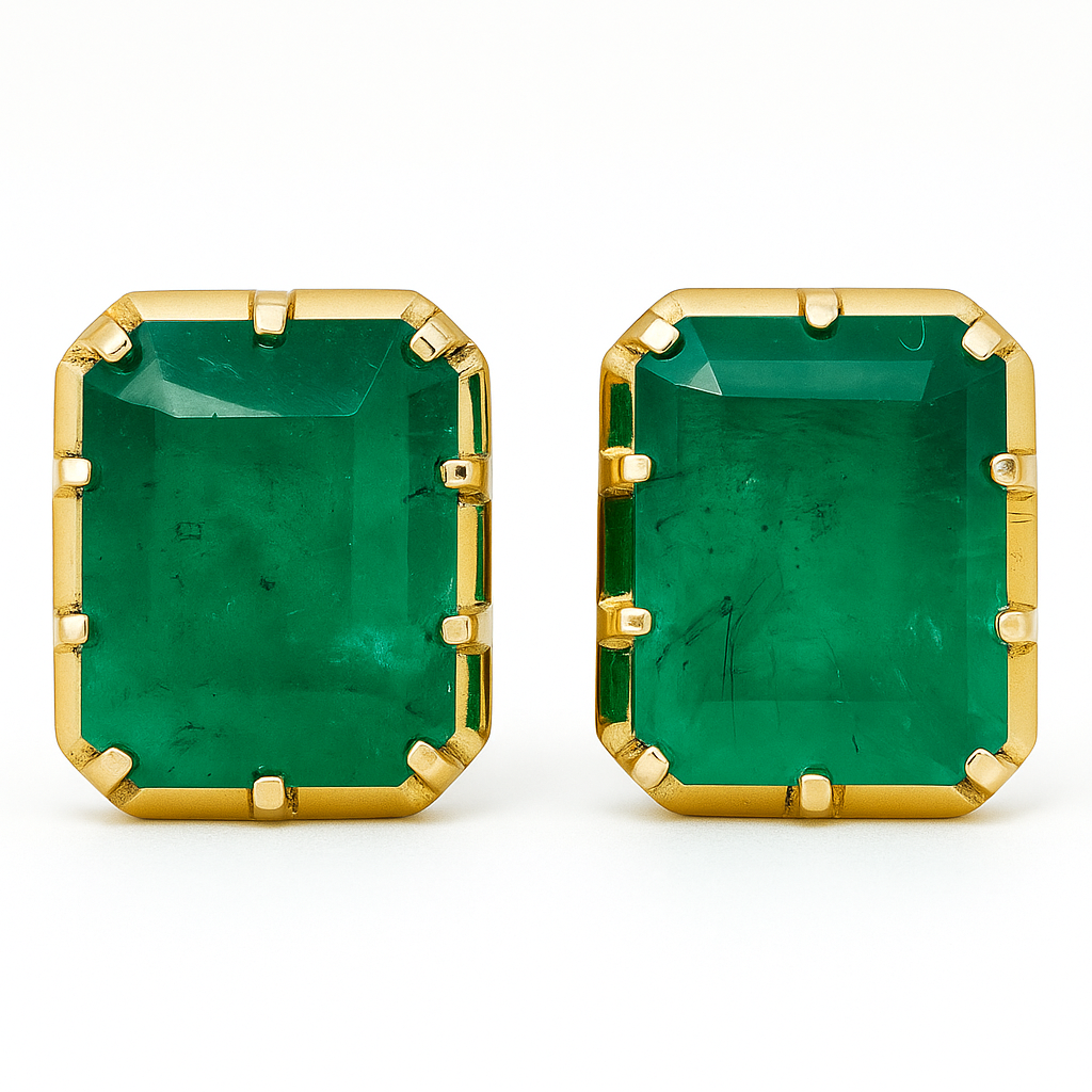 13.90tcw Zambian Emerald Multi Prong 18K Statement Studs - JR Colombian Emeralds