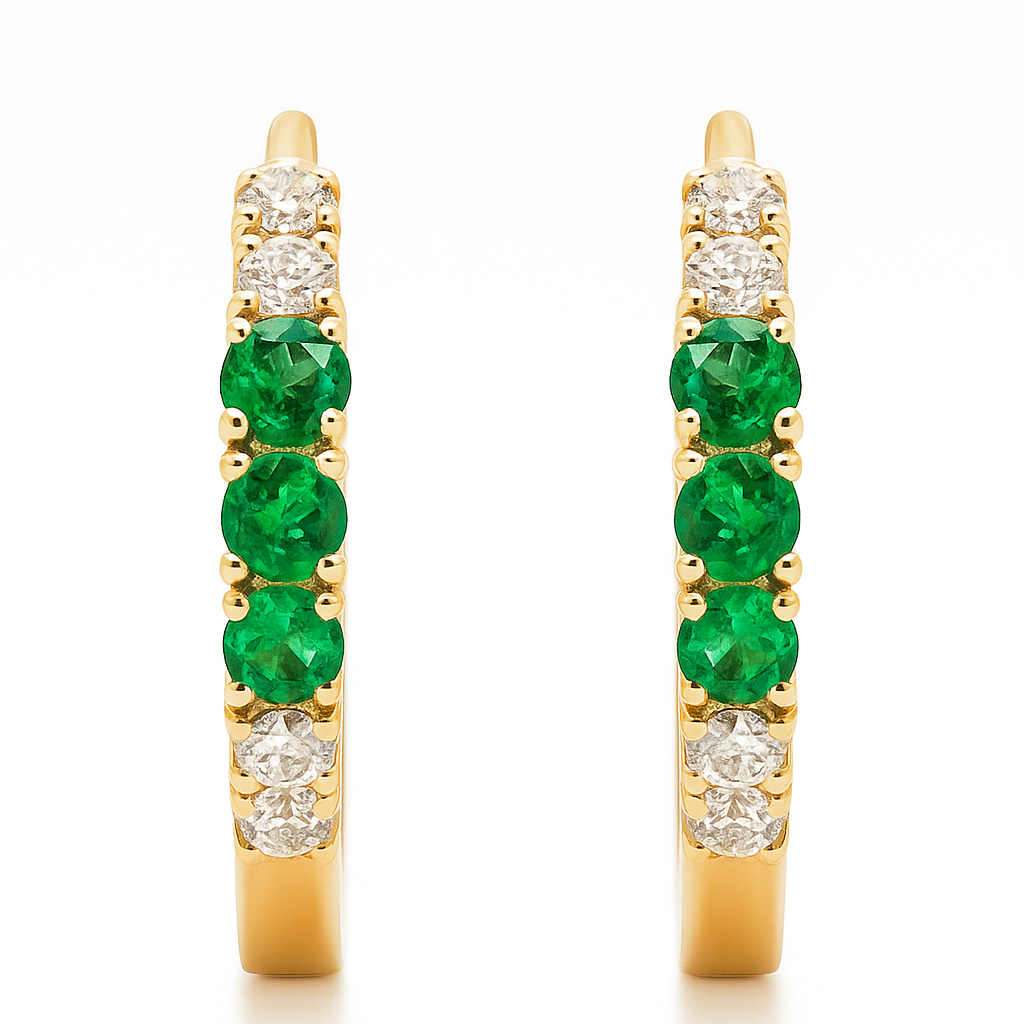 Emerald & Diamond Huggie Earrings 14K