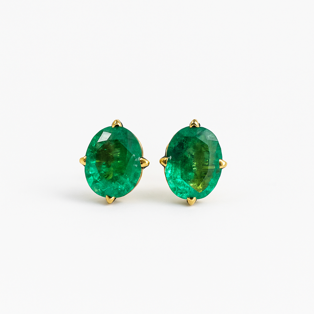 3.10tcw 9x7 Oval Emerald Compass Set Studs 14K