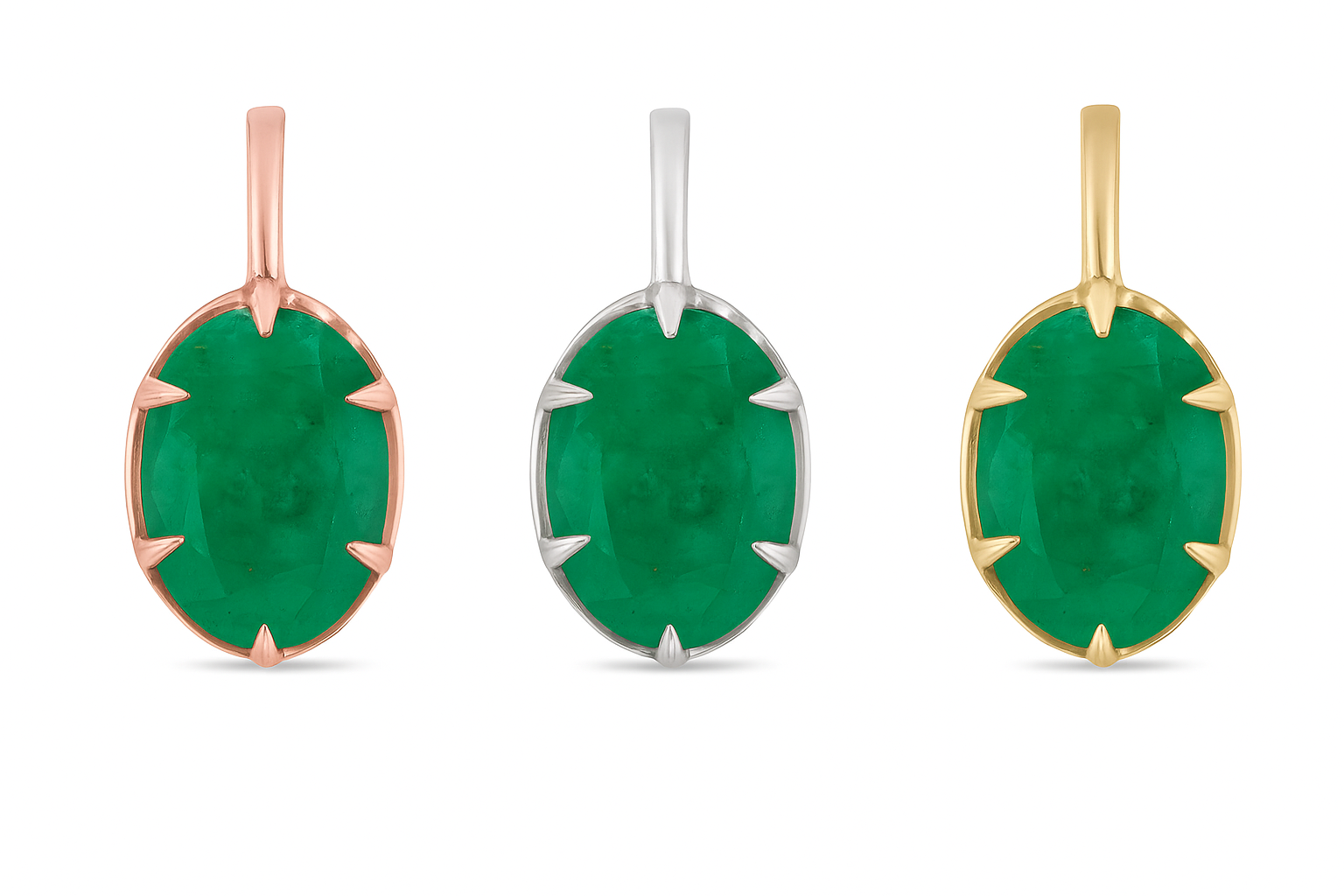 3.0 Carat Rich Green Emerald Solitaire Oval 6-Claw Prong Gold Modern Pendant Necklace - JR Colombian Emeralds