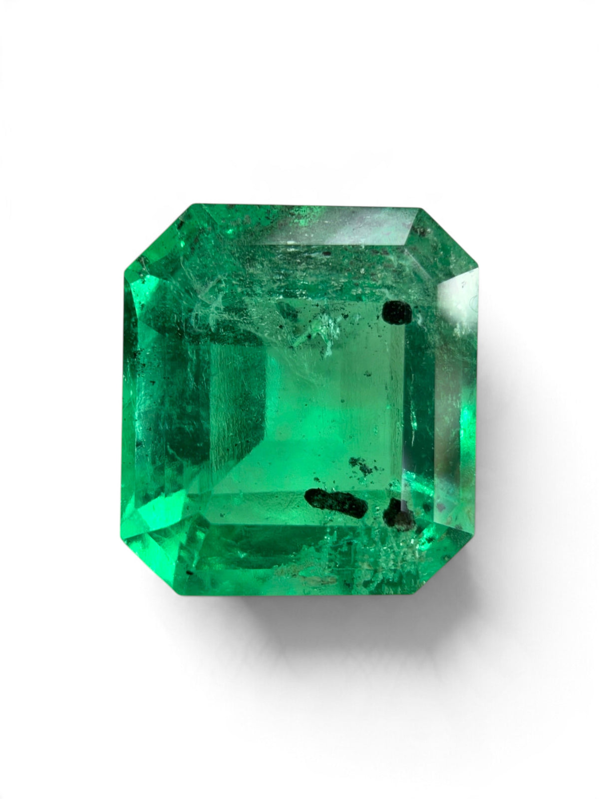 4.01 Carat 10x9 Carbon Inclusion Bluish Green Natural Loose Colombian Emerald-Asscher Cut