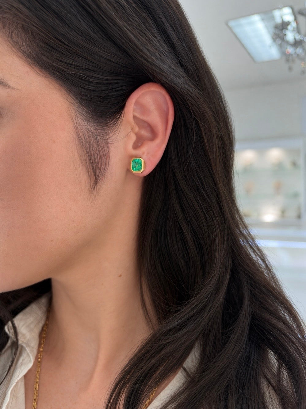 5.50tcw 14K Medium Vivid Green Colombian Emerald Stud Earrings