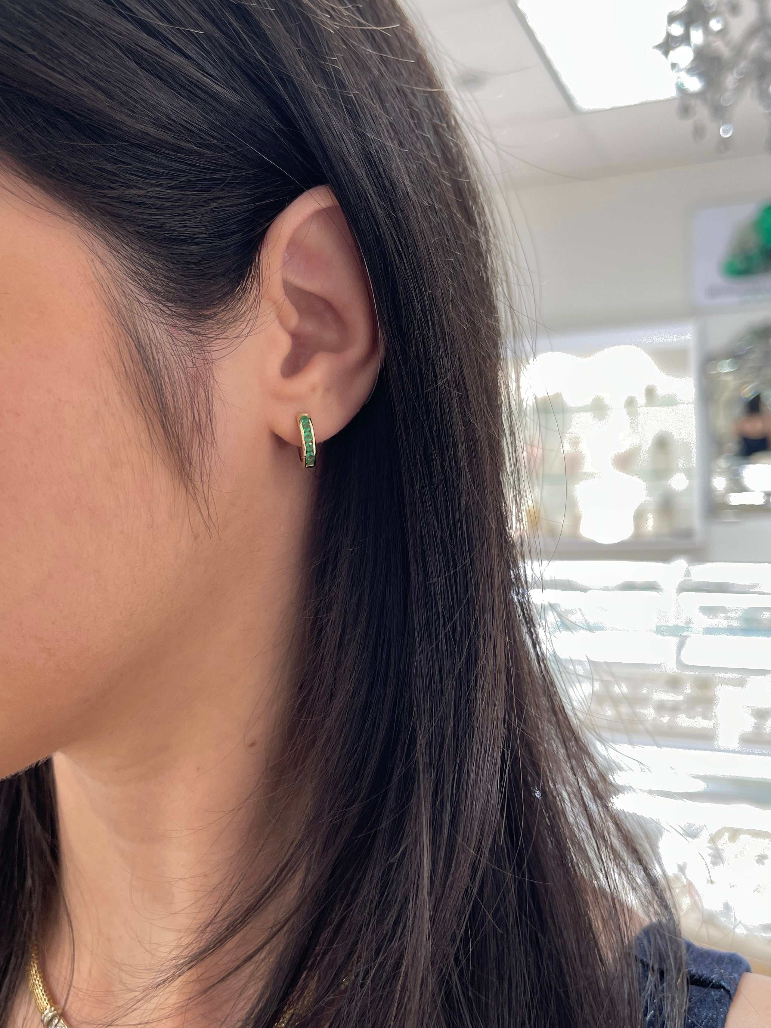 0.47tcw Emerald Huggie Earrings 14K - JR Colombian Emeralds