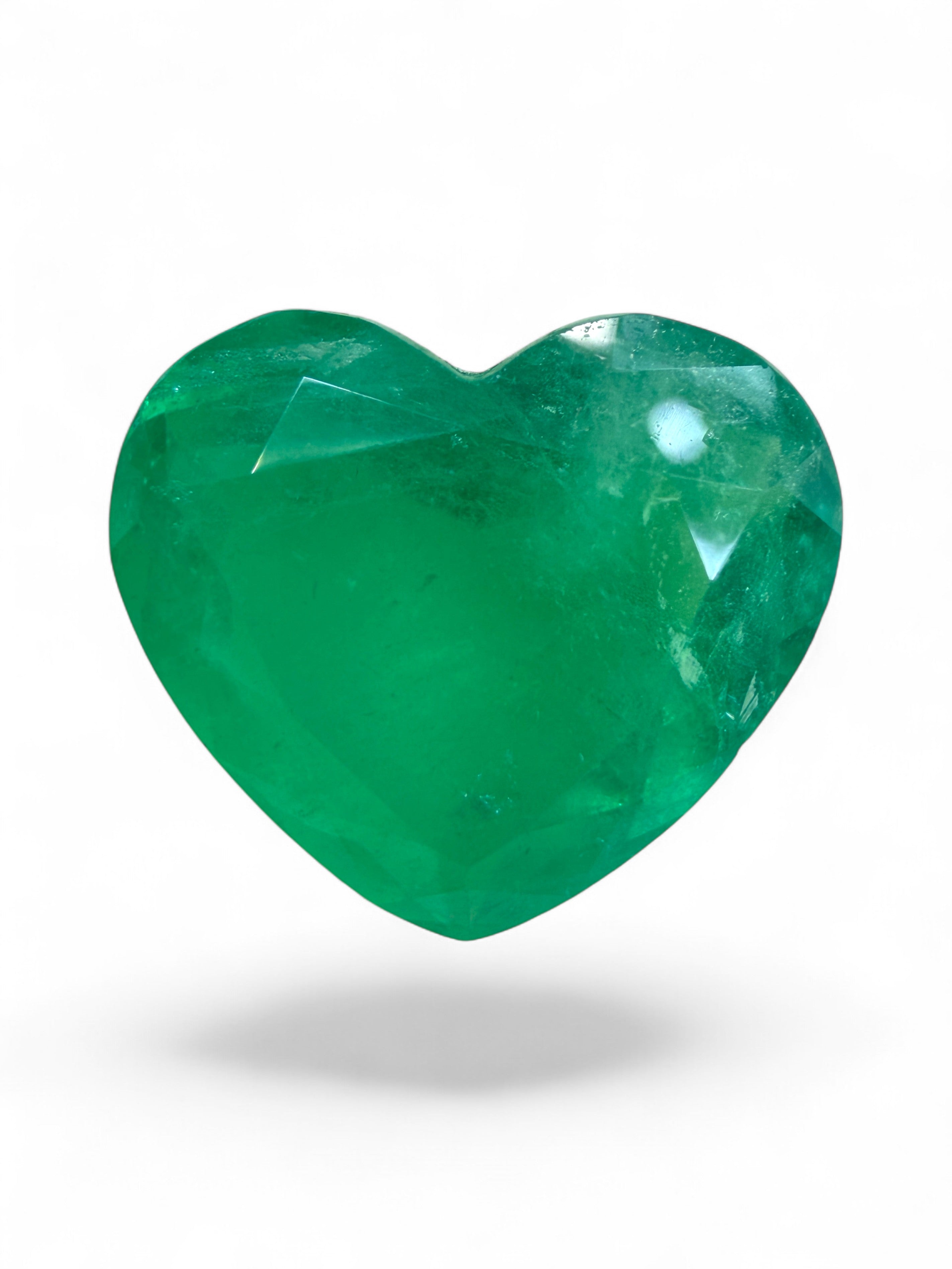 6.35 Carat 12x13.5 Medium Green Natural Loose Colombian Emerald-Heart Cut