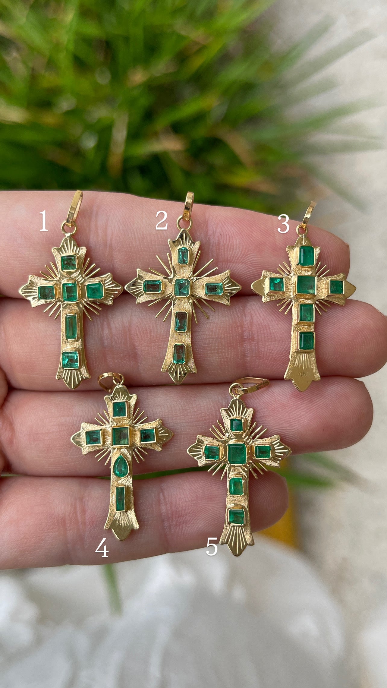 As seen on Instagram: Pre Columbian Inspired 18K Colombian Emerald Crosses