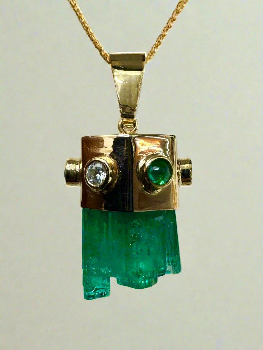 Layaway Price With Josh & Cassin - "Emerald City" 21.10tcw Raw/Rough Colombian Emerald & Diamond Pendant 14K Gold (Copy) - JR Colombian Emeralds