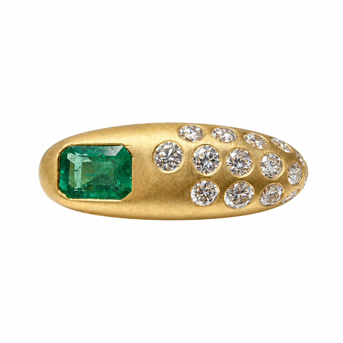 1.16tcw 14K Flush Set Natural Emerald & Diamond Cluster Constellation Statement Band