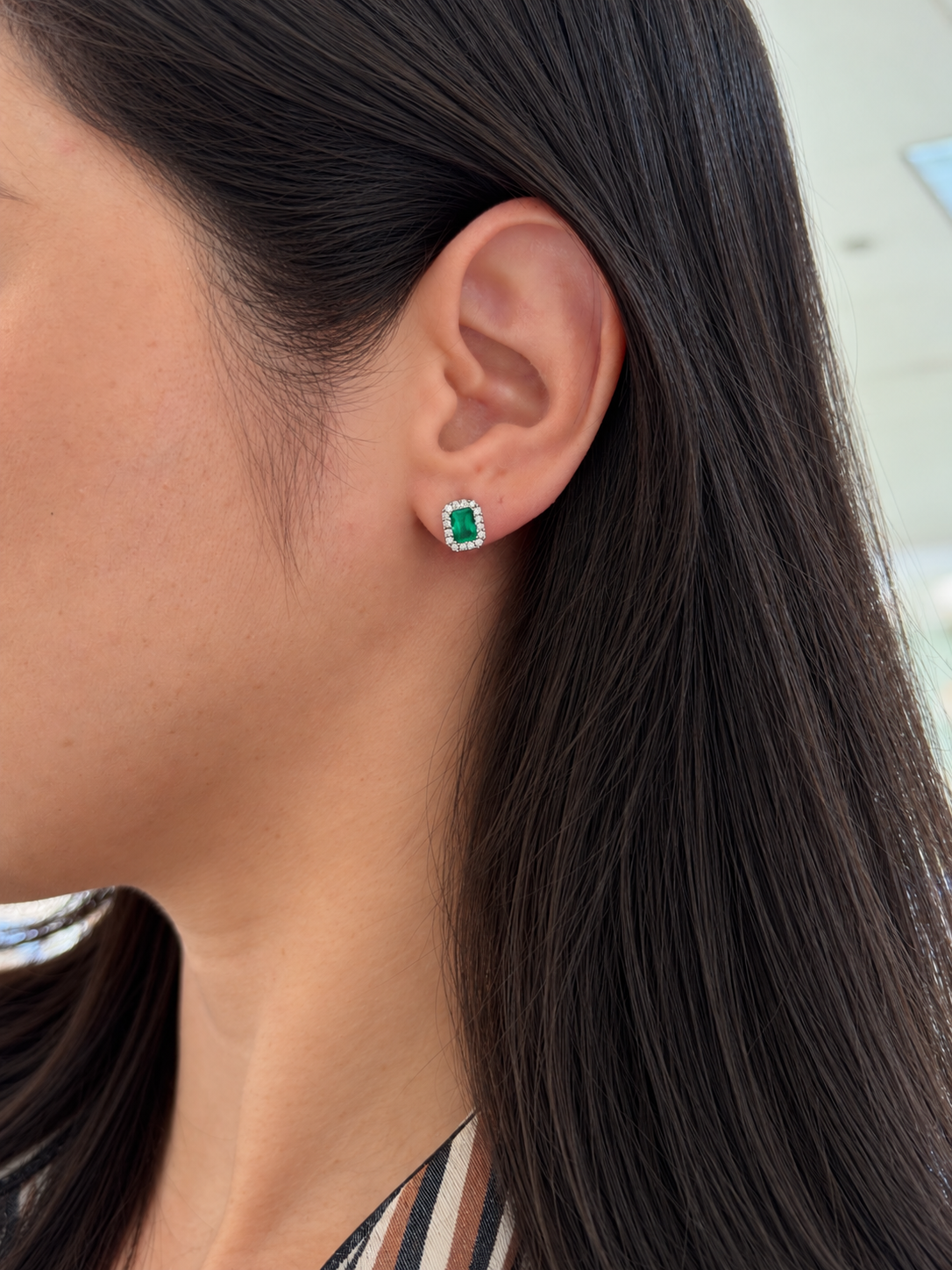 1.68tcw 18K Rich Green Natural Colombian Emerald & Diamond Halo Stud Earrings White Gold