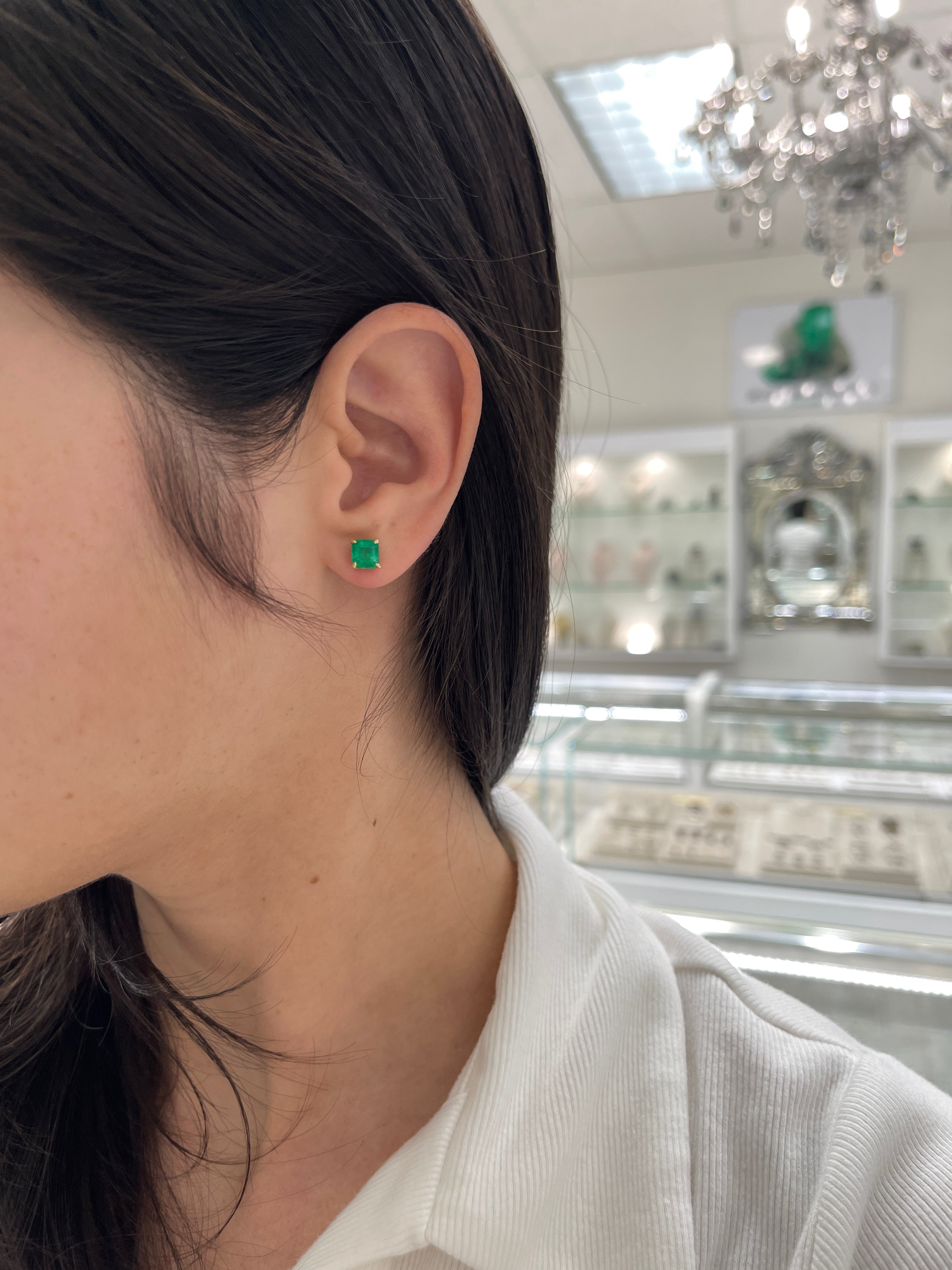 1.98 Carat Total Colombian Emerald Stud Earrings in 18K Gold-Vivid Green Natural Emeralds
