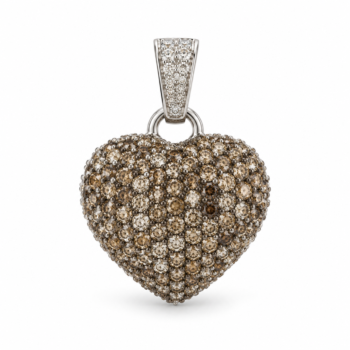 Coffee cocoa brown diamond pave heart pendant in 14K gold, featuring 0.75-carats of sparkling gemstones from Colombian Emerald.