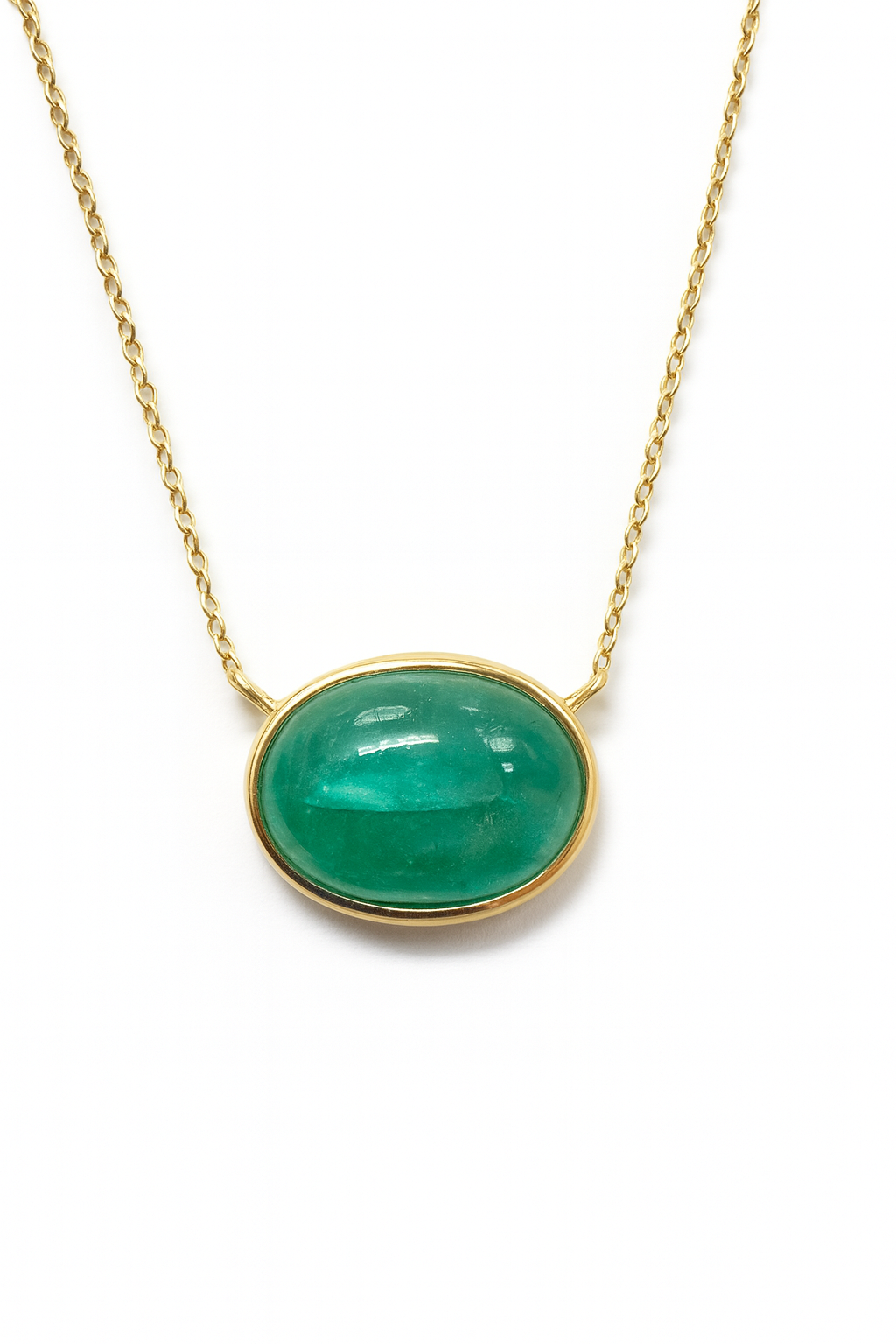 4.54 Carat East to West Emerald Cabochon Bezel Necklace 14K