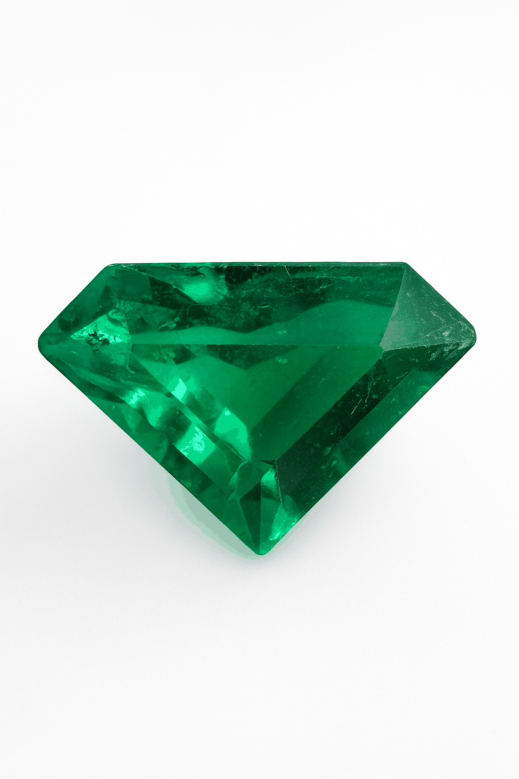 0.51 carat vivid green Superman cut Colombian emerald gemstone with transparent clarity and natural oiling treatment