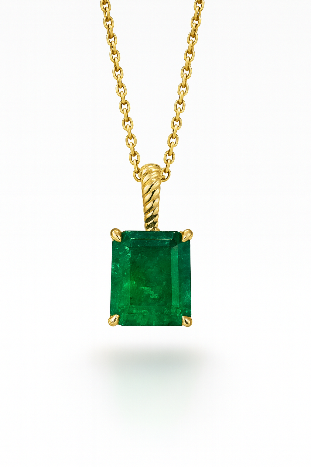 2.32ct 14K AAA+ Solitaire Emerald Rope Scroll Necklace