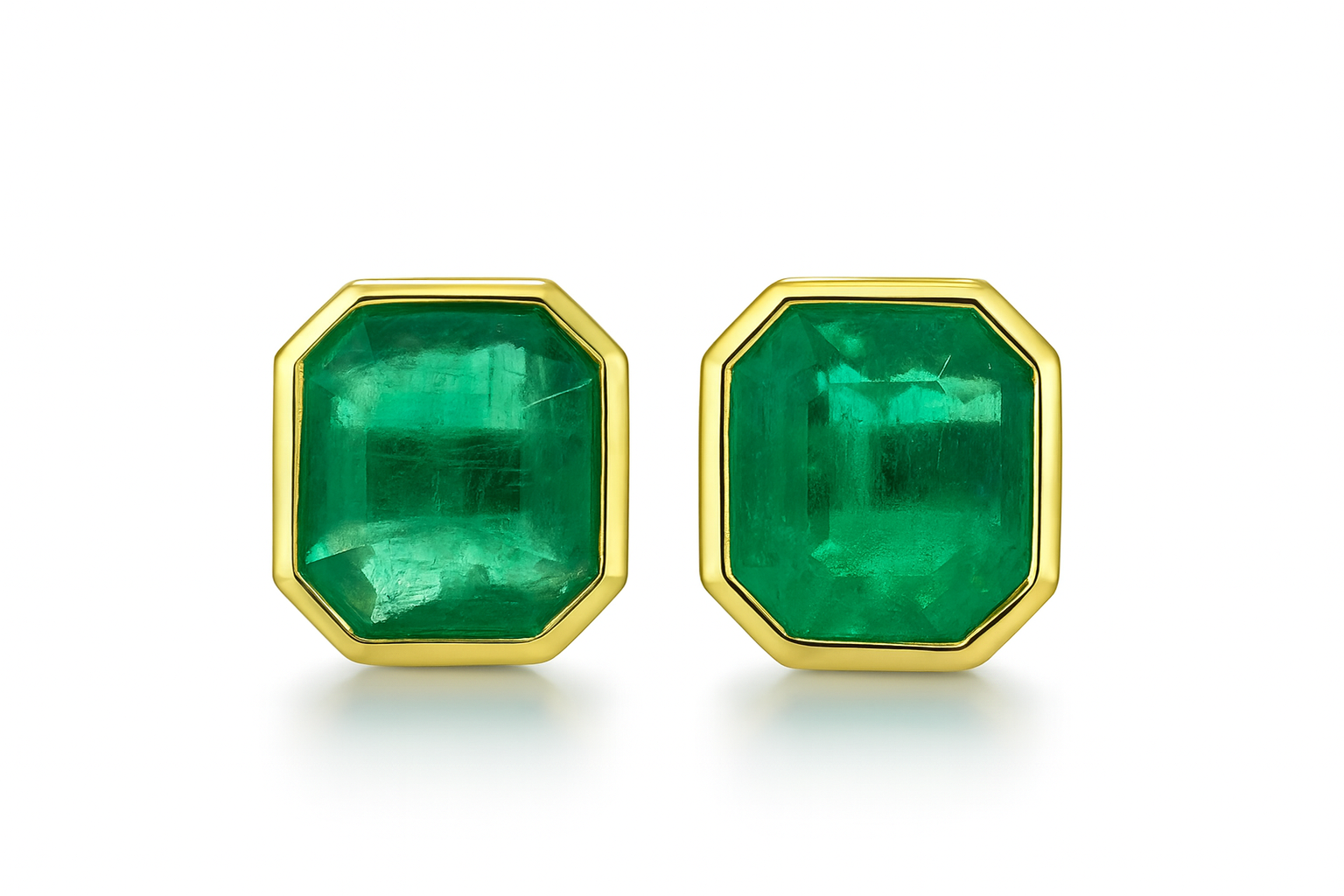 6.23TCW Chunky Emerald Cut Colombian Emerald Bezel Statement Earrings 14K - JR Colombian Emeralds