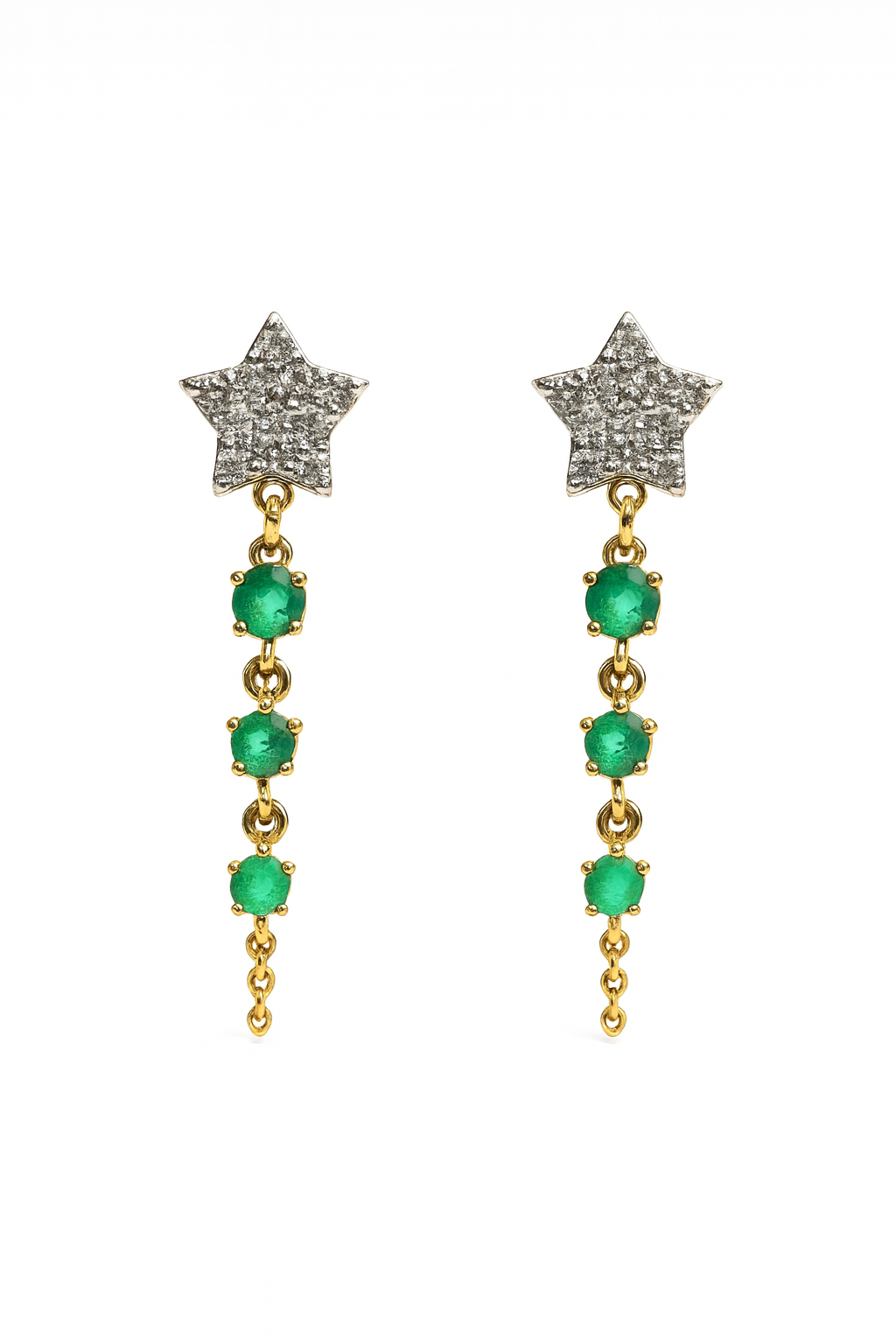 Emerald & Diamond Twinkle Dangle Earrings 14K