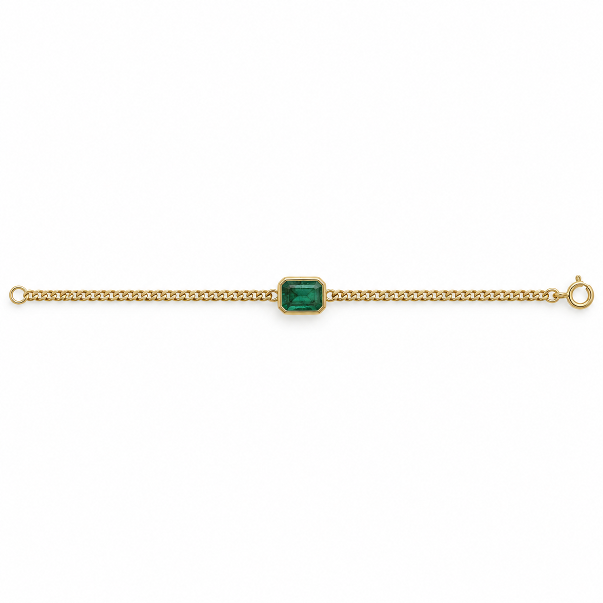 1.19ct 14K Bezel Set Emerald Cut Emerald Curb Chain Bracelet