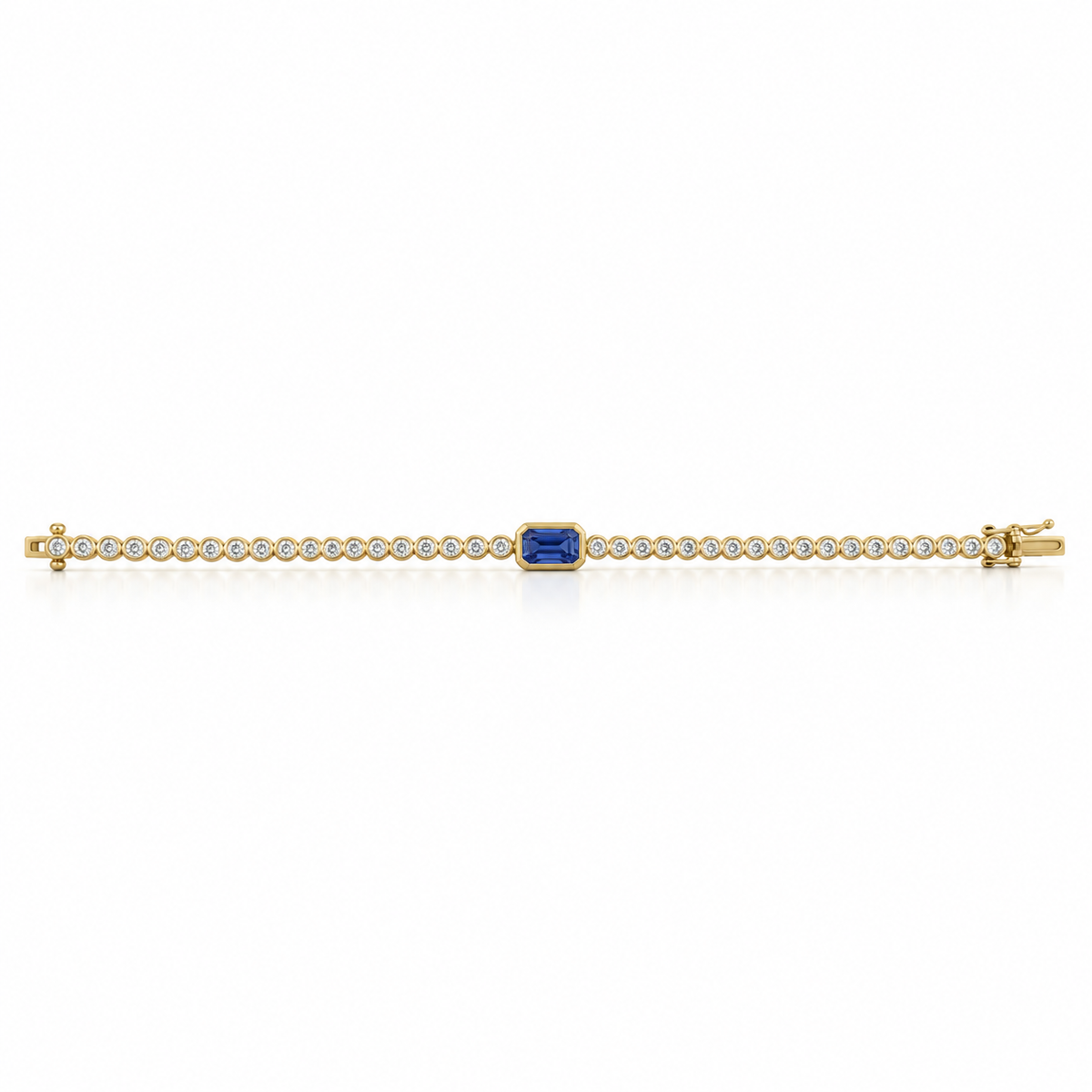 1.46tcw Bezel Set Pastel Blue Sapphire & Diamond Tennis Bracelet 14K- 7 inches