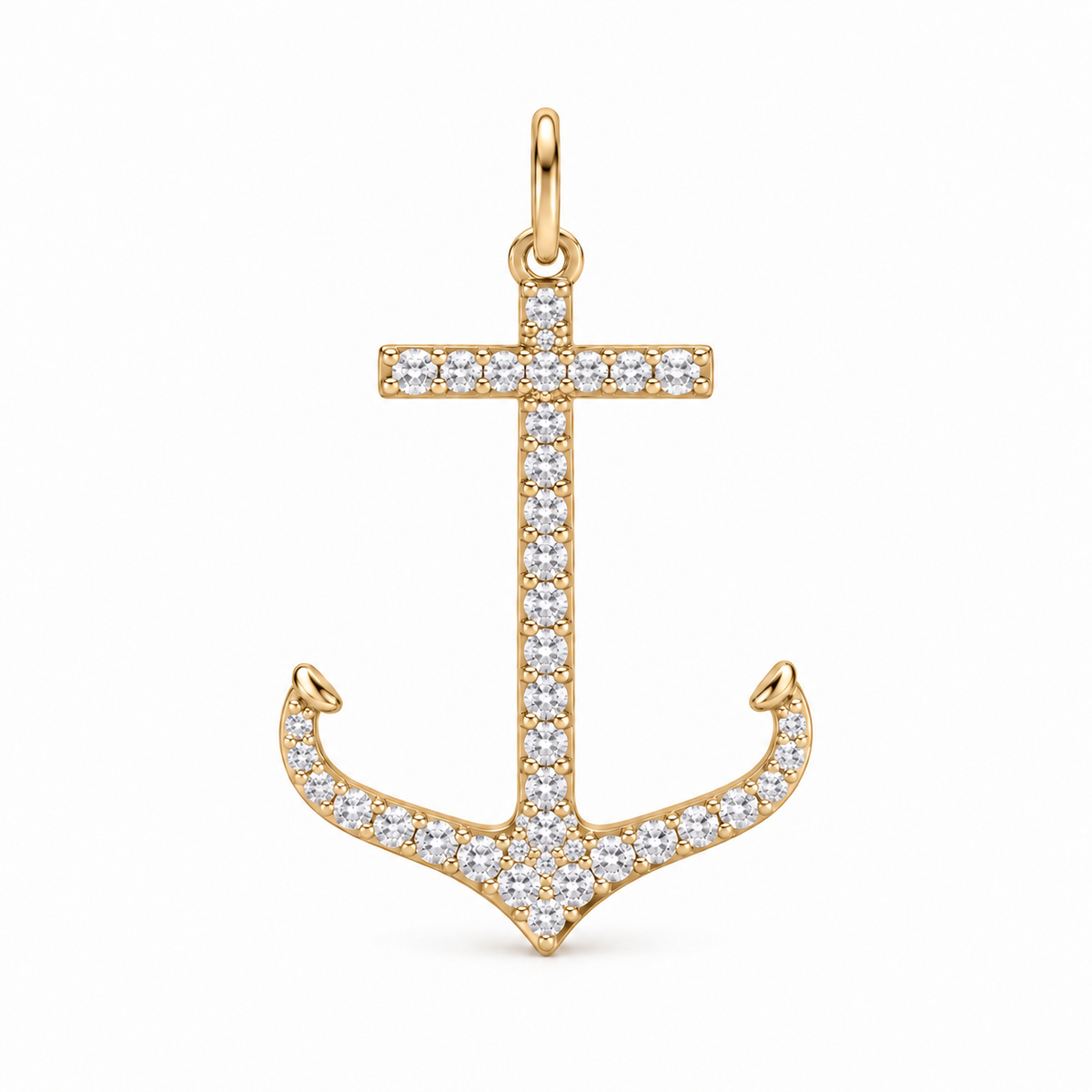 Natural diamond pave anchor pendant with 0.30tcw in 14K gold, featuring a brilliant round design from Colombian Emerald.