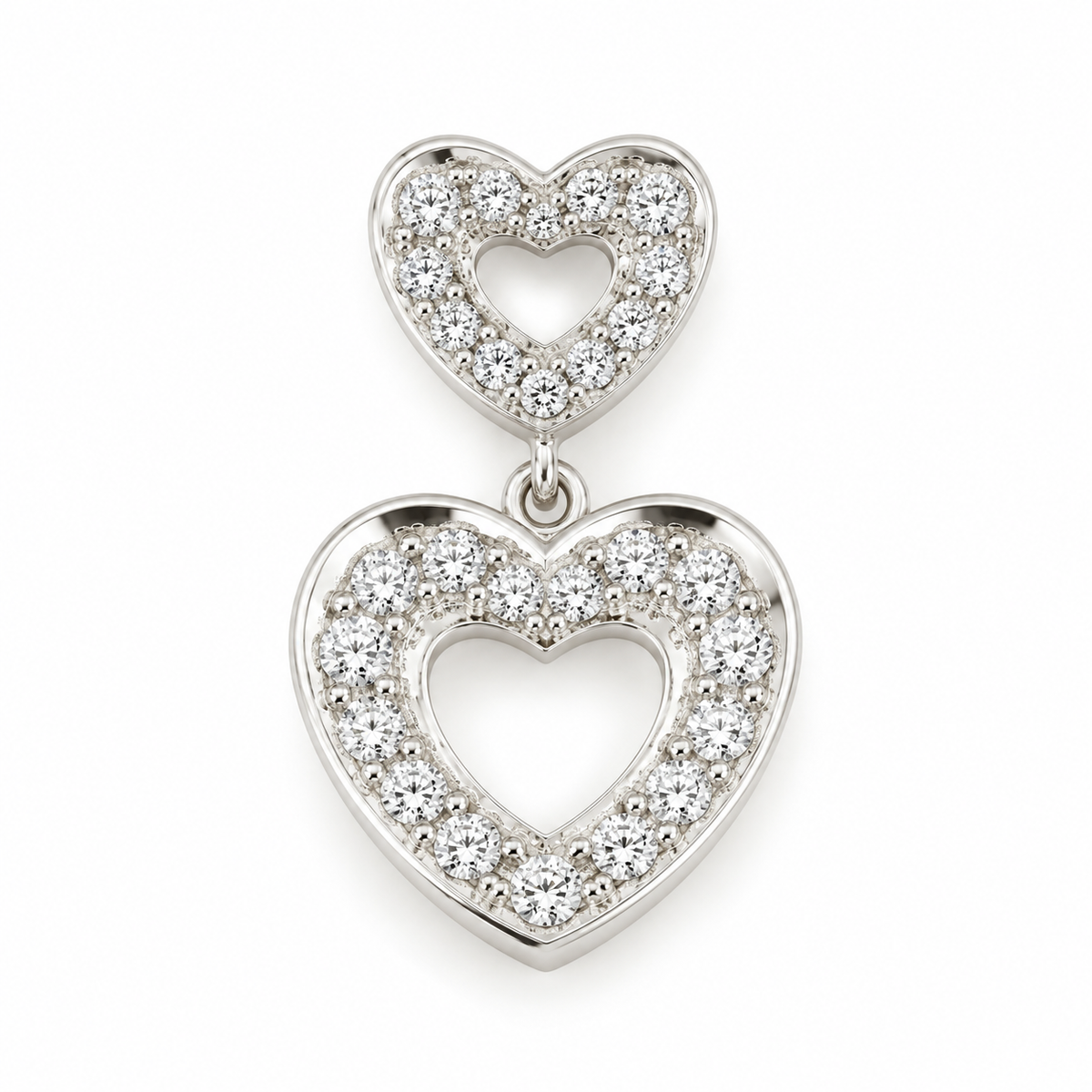 14K double heart pendant with 0.35 tcw natural round cut diamonds, featuring a two-heart design from Colombian Emerald.