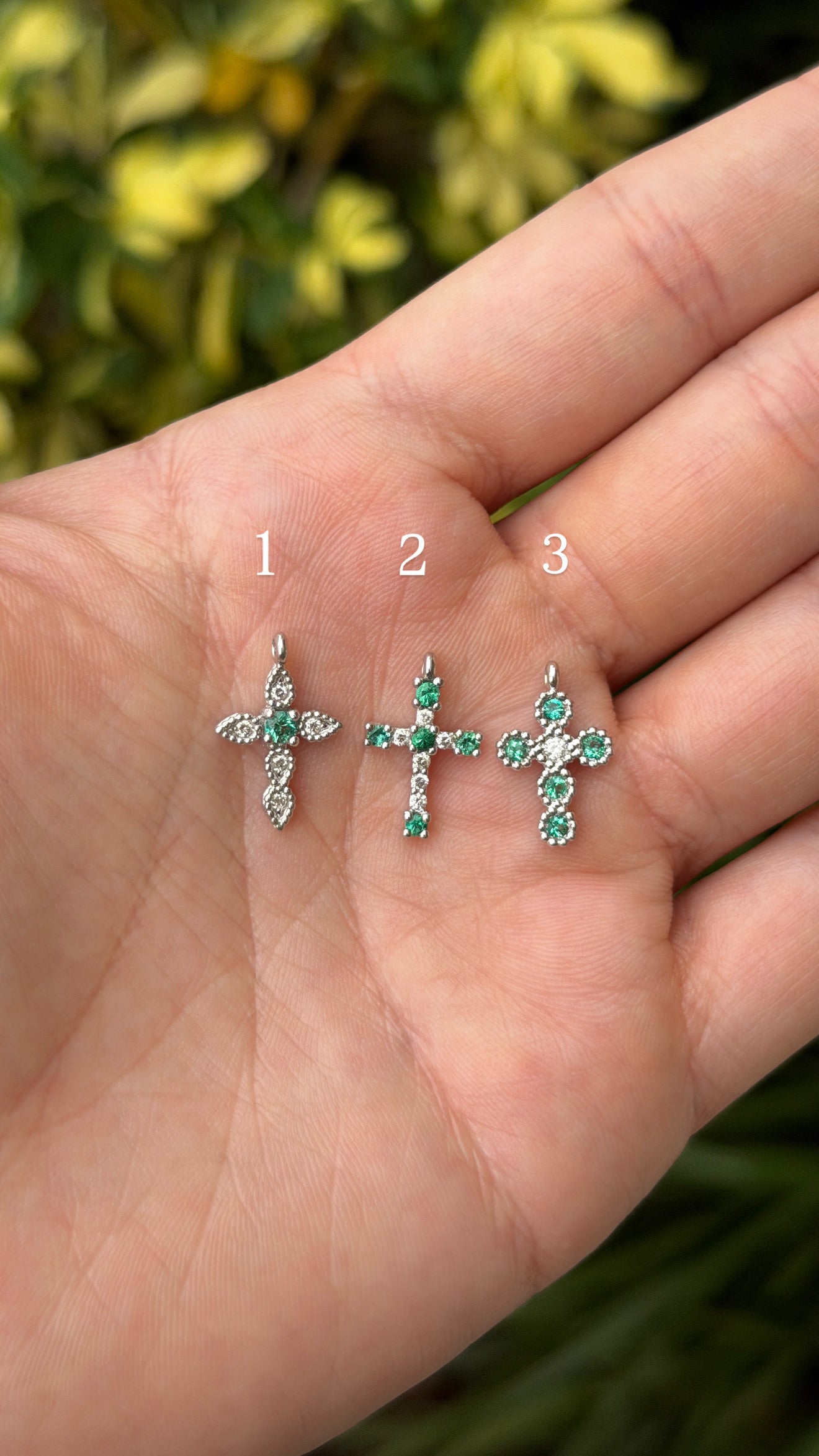 18K White Emerald & Diamond Petite Crosses