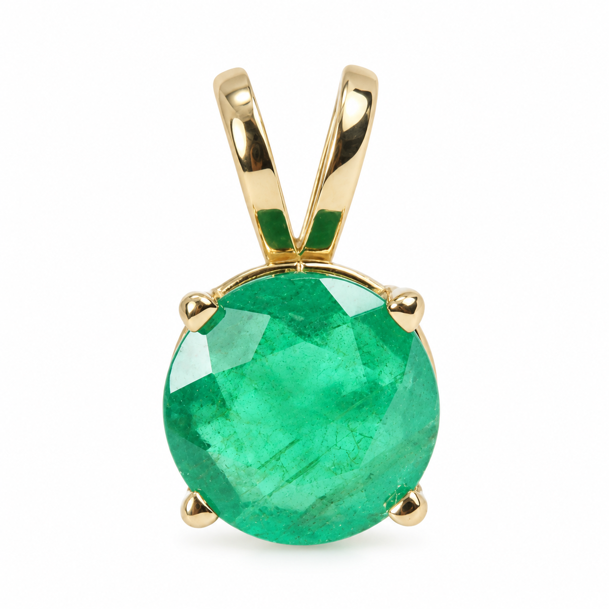 0.90 Carat Round Emerald Solitaire Double Bail Pendant 14K