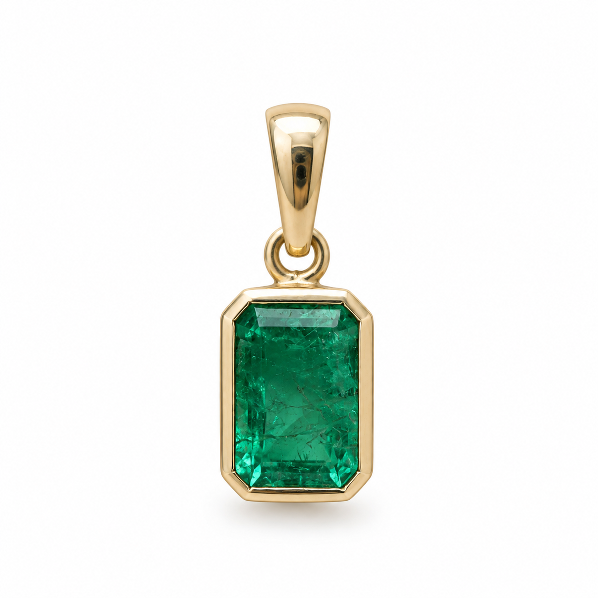 2.0ct 18K Colombian Emerald - Emerald Cut Bezel Set Solitaire Necklace