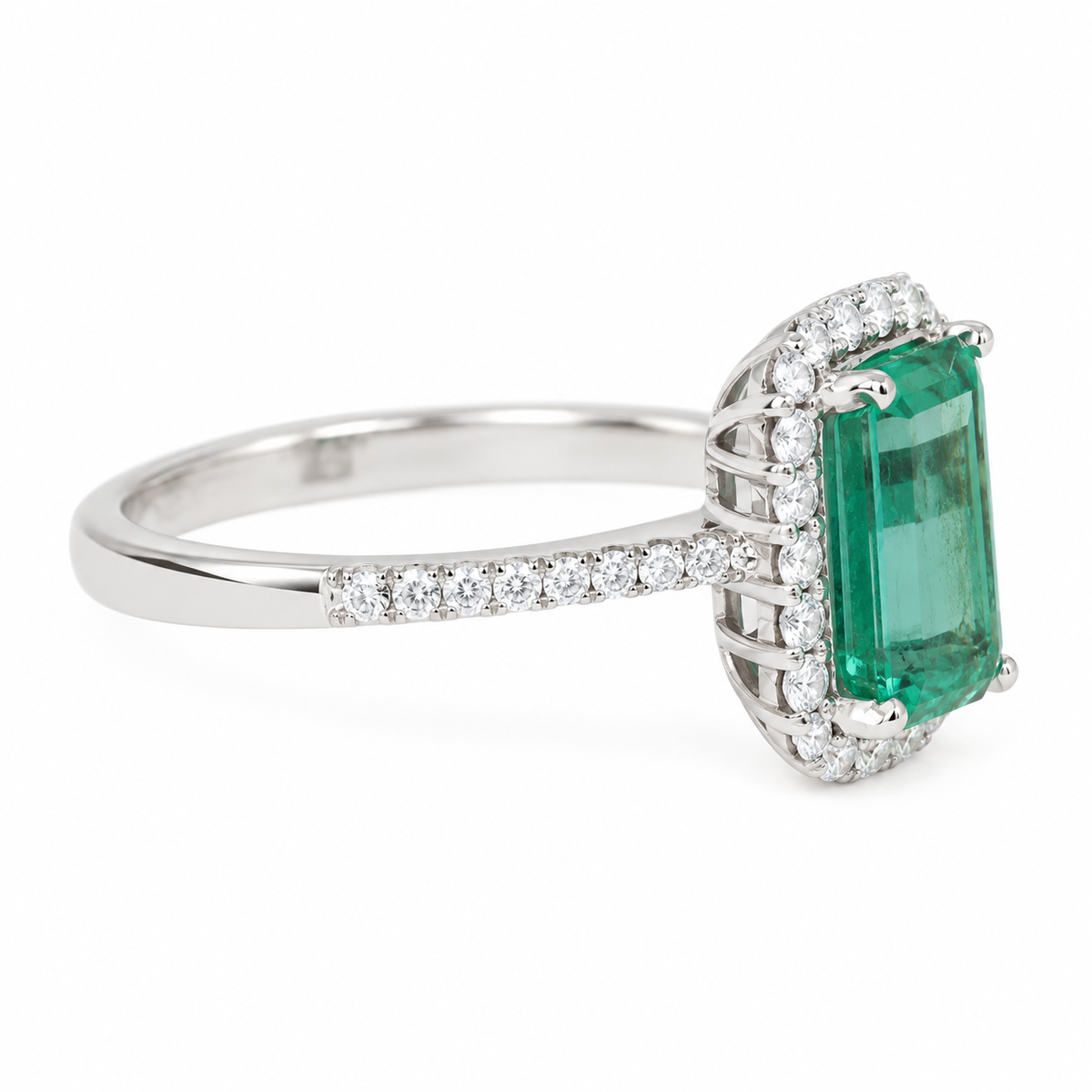 1.63tcw Sea Green Emerald Pave Diamond Halo Anniversary Ring 14K