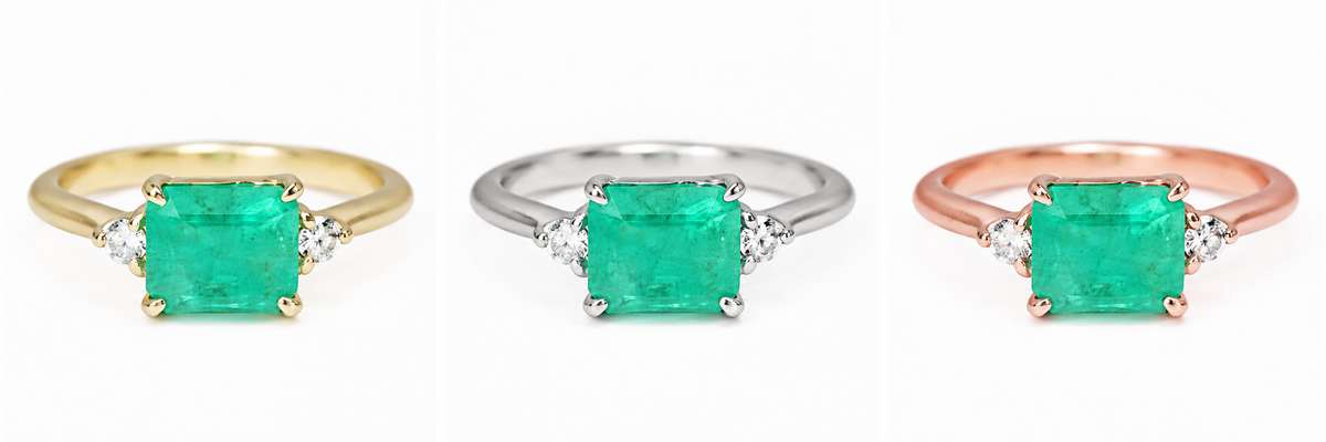 1.96tcw Three Stone Emerald & Round Diamond Ring 14K
