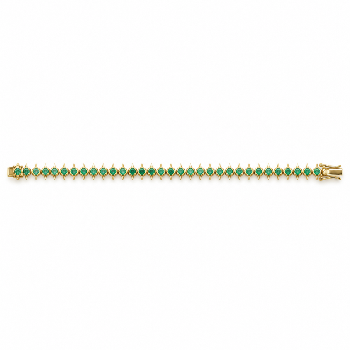 2.15tcw Edgy Bezel Set Emerald Tennis Bracelet 14K- 7 Inches