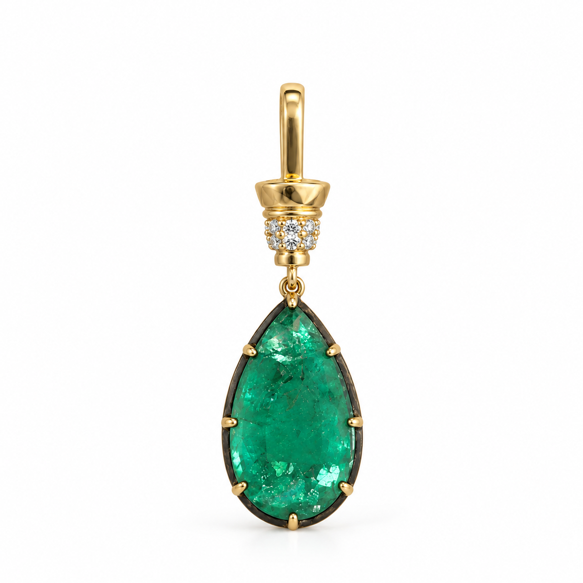 6.57tcw 14K Natural Pear Cut Emerald & Diamond Accent Charm Pendant Necklace