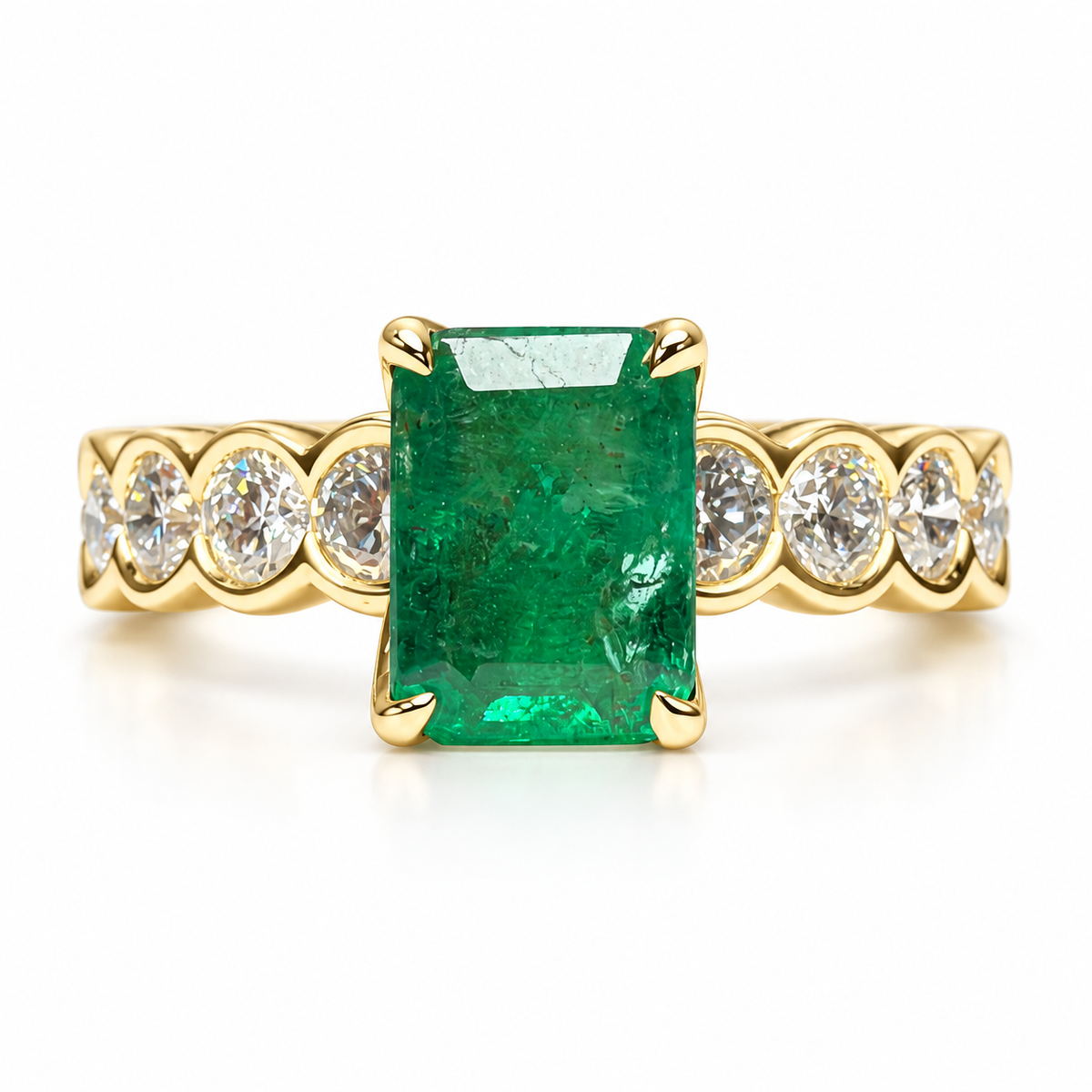 2.90tcw 14K Natural Emerald Solitaire with Semi Bezel Set Lab Diamonds