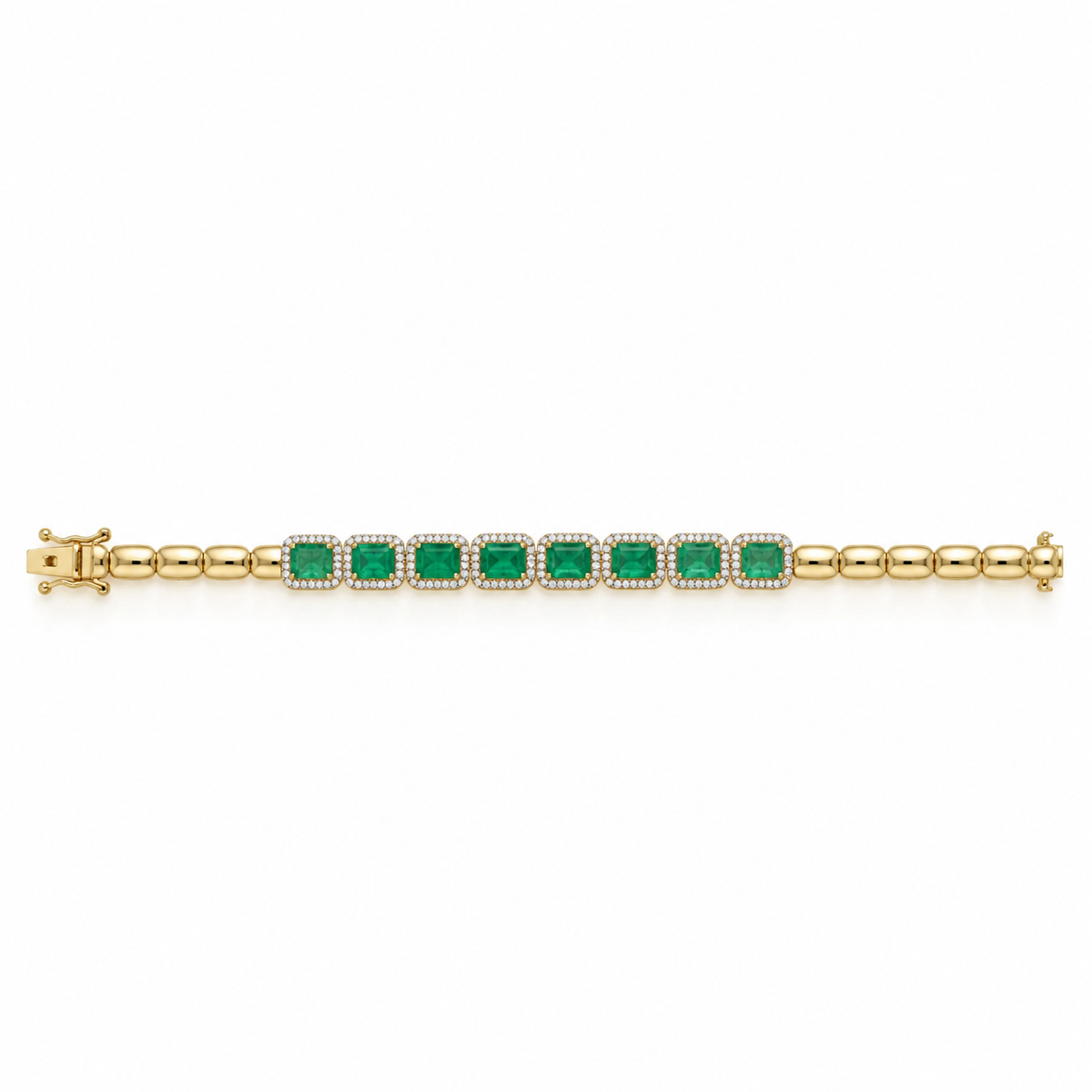 10.08tcw 14K Natural Emerald & Diamond Halo Custom Gold Bracelet 6.5"