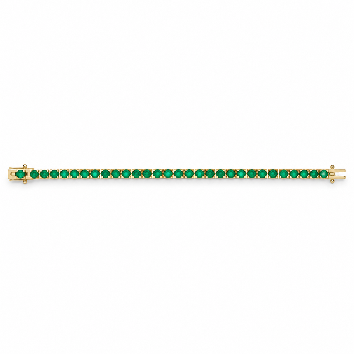 Petite 1.72tcw round emerald tennis bracelet in 14K gold by JR Colombian Emeralds, 7-inch length with sparkling green stones