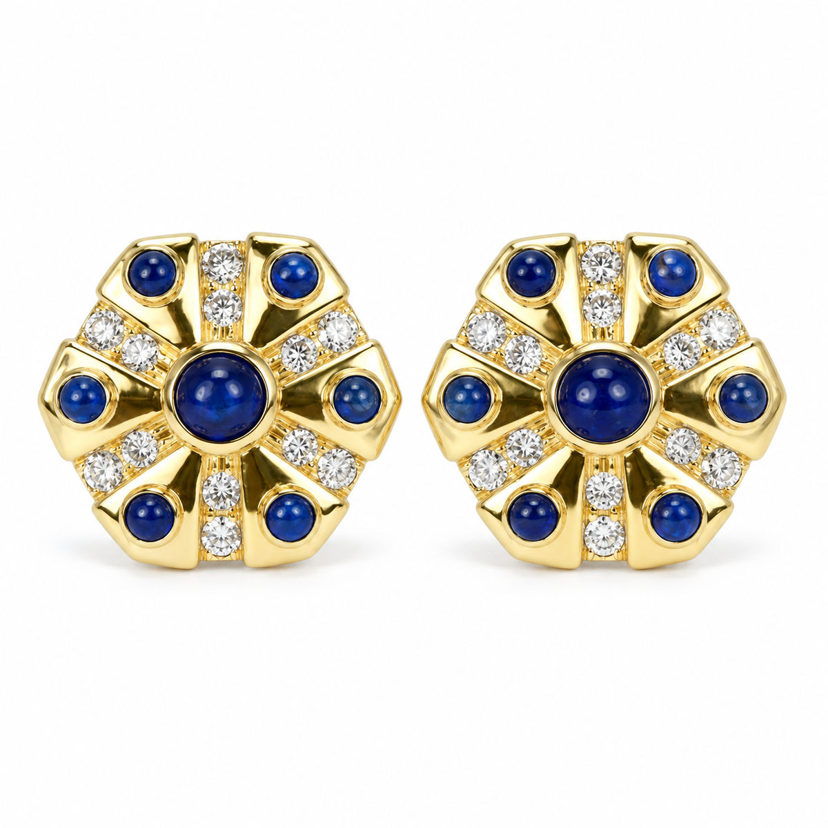 3.30tcw Sapphire Cabochon & Diamond Disc Earrings 18K