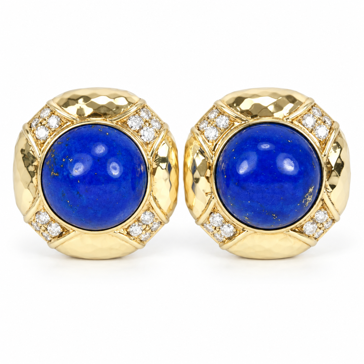 Blue Lapis Lazuli Diamond & Gold Clip On Earrings 18K