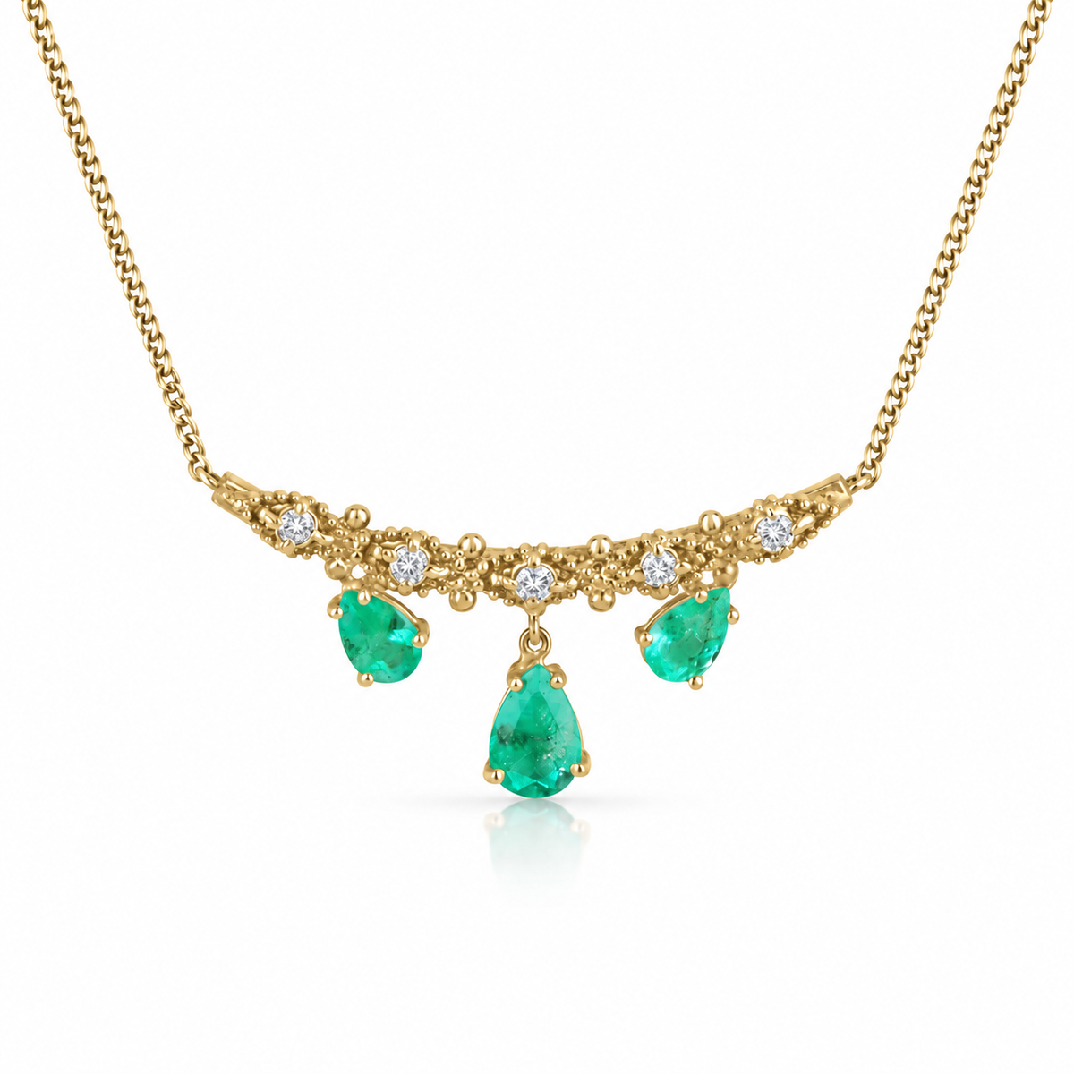 6.70tcw Bib Vintage Emerald Pear & Diamond Necklace 14K