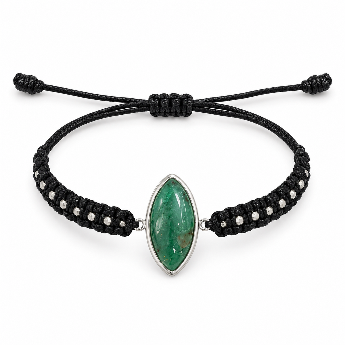 19.5 Carat Cabochon Marquise Colombian Emerald Bezel Cord Bracelet