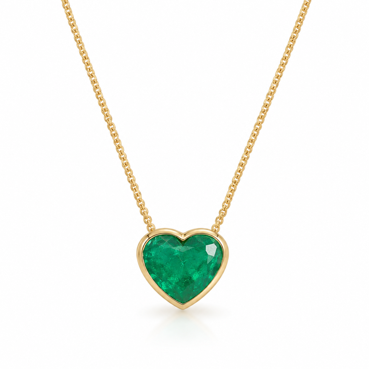 18K Colombian emerald heart-shaped solitaire necklace with a 2.72-carat emerald gemstone from JR Colombian Emeralds.