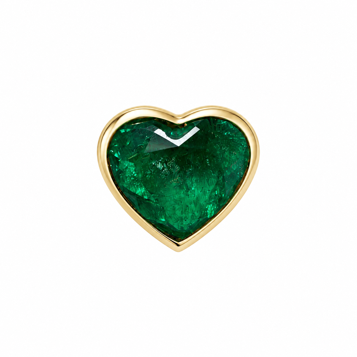 18K Colombian emerald heart-shaped pendant necklace with bezel setting, featuring a 2.98 carat emerald gemstone by JR Colombian Emeralds.