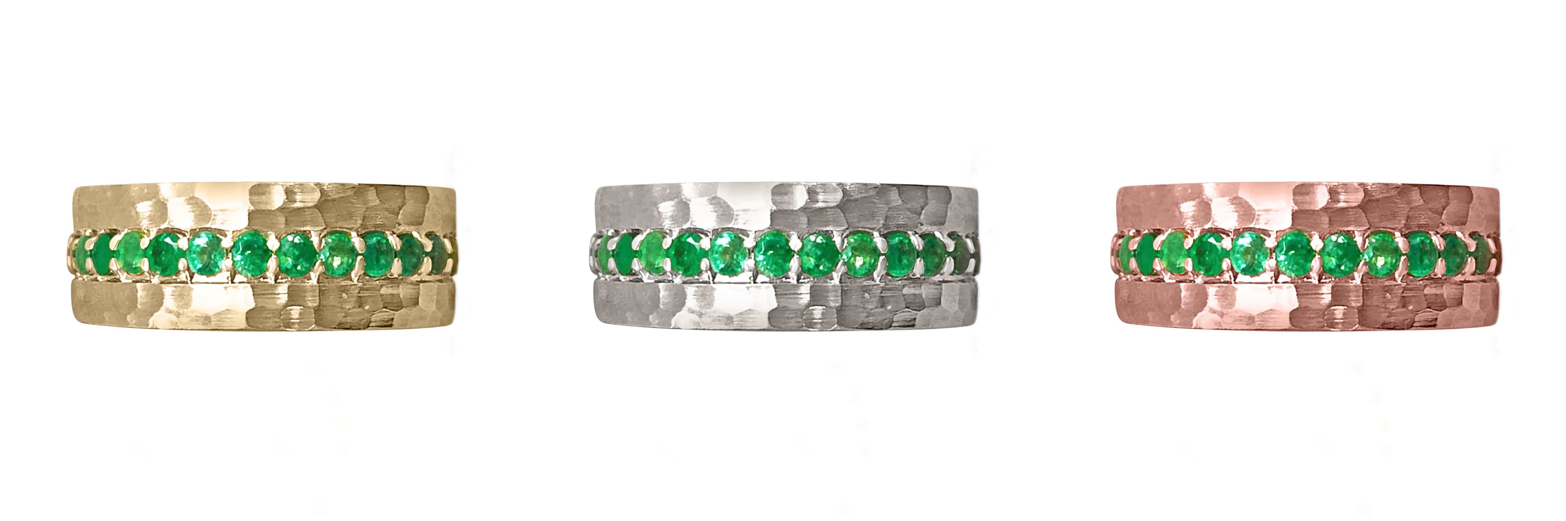 1.50tcw Custom Zambian Emerald Wedding 8 MM Band 14K - JR Colombian Emeralds