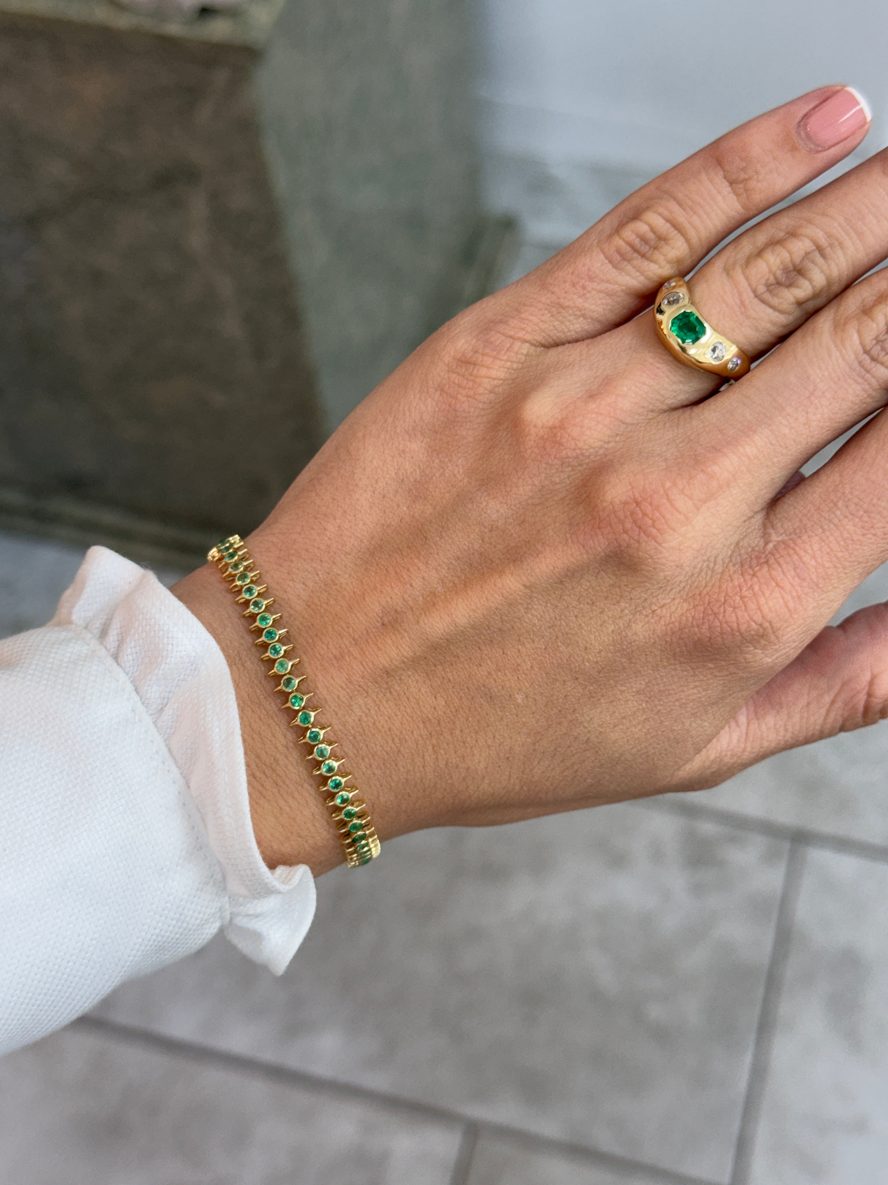 2.15tcw Edgy Bezel Set Emerald Tennis Bracelet 14K- 7 Inches