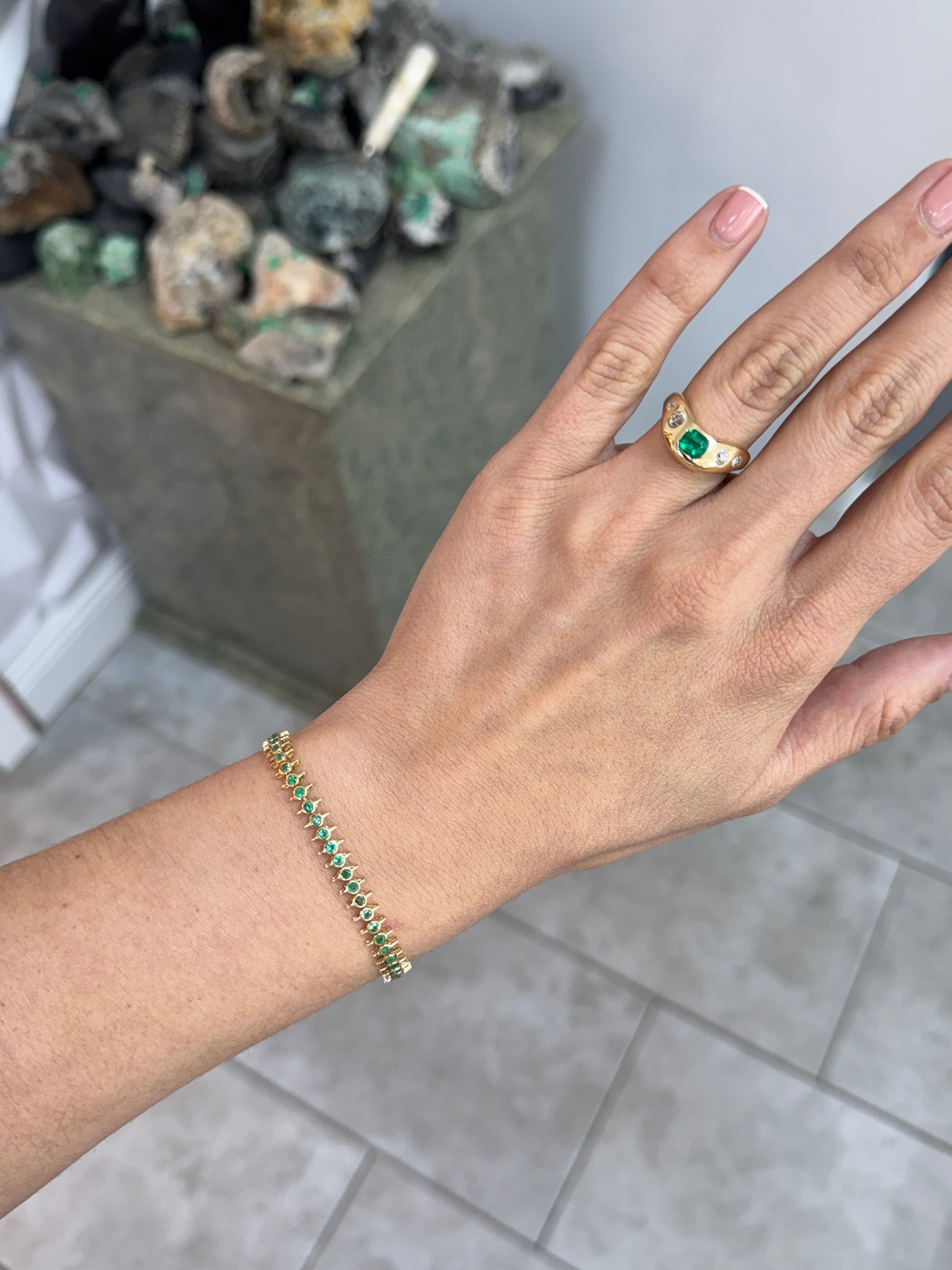 2.15tcw Edgy Bezel Set Emerald Tennis Bracelet 14K- 7 Inches