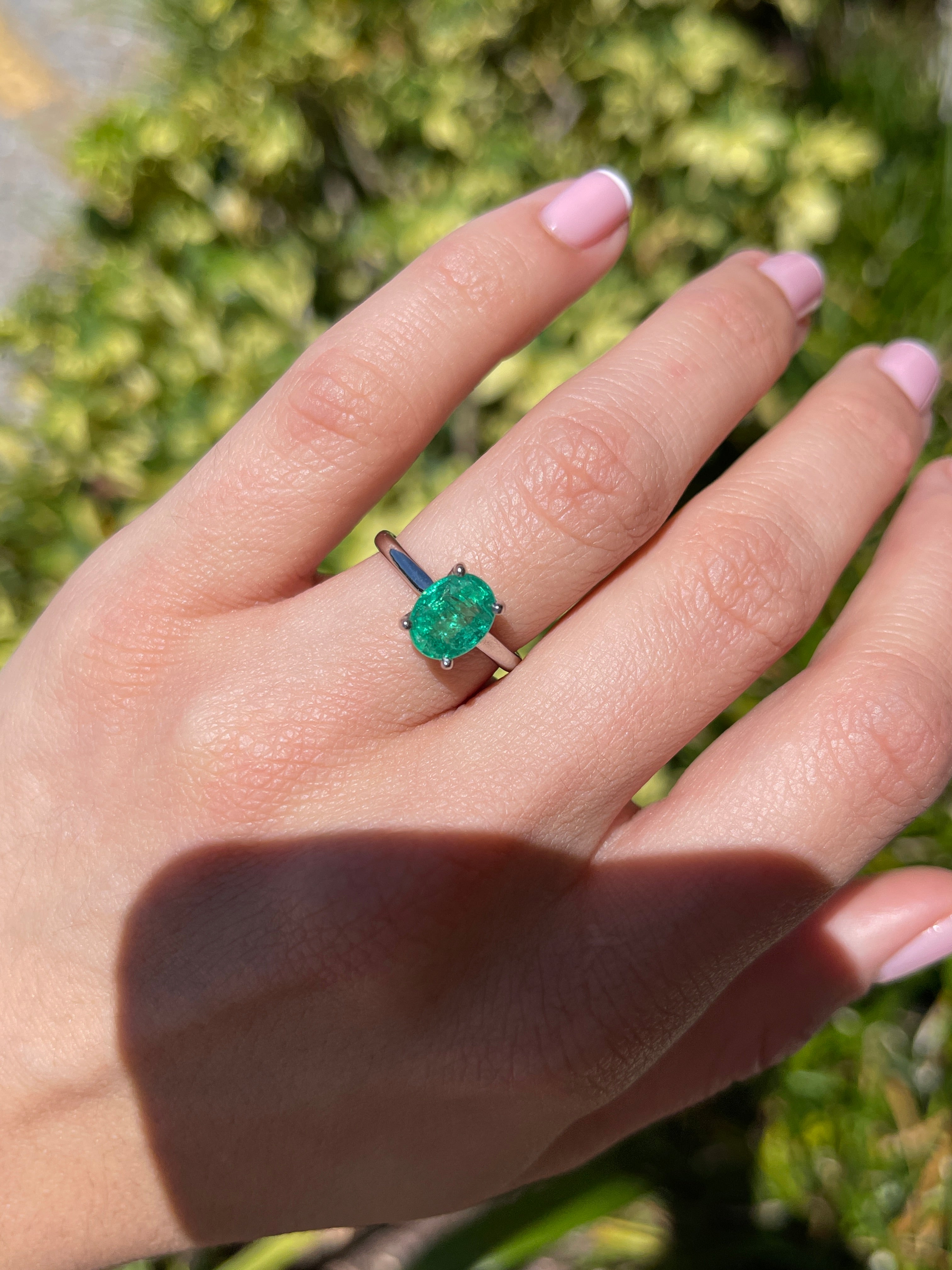 2.05ct 18K Natural Oval Cut Emerald Solitaire Gold Ring - JR Colombian Emeralds