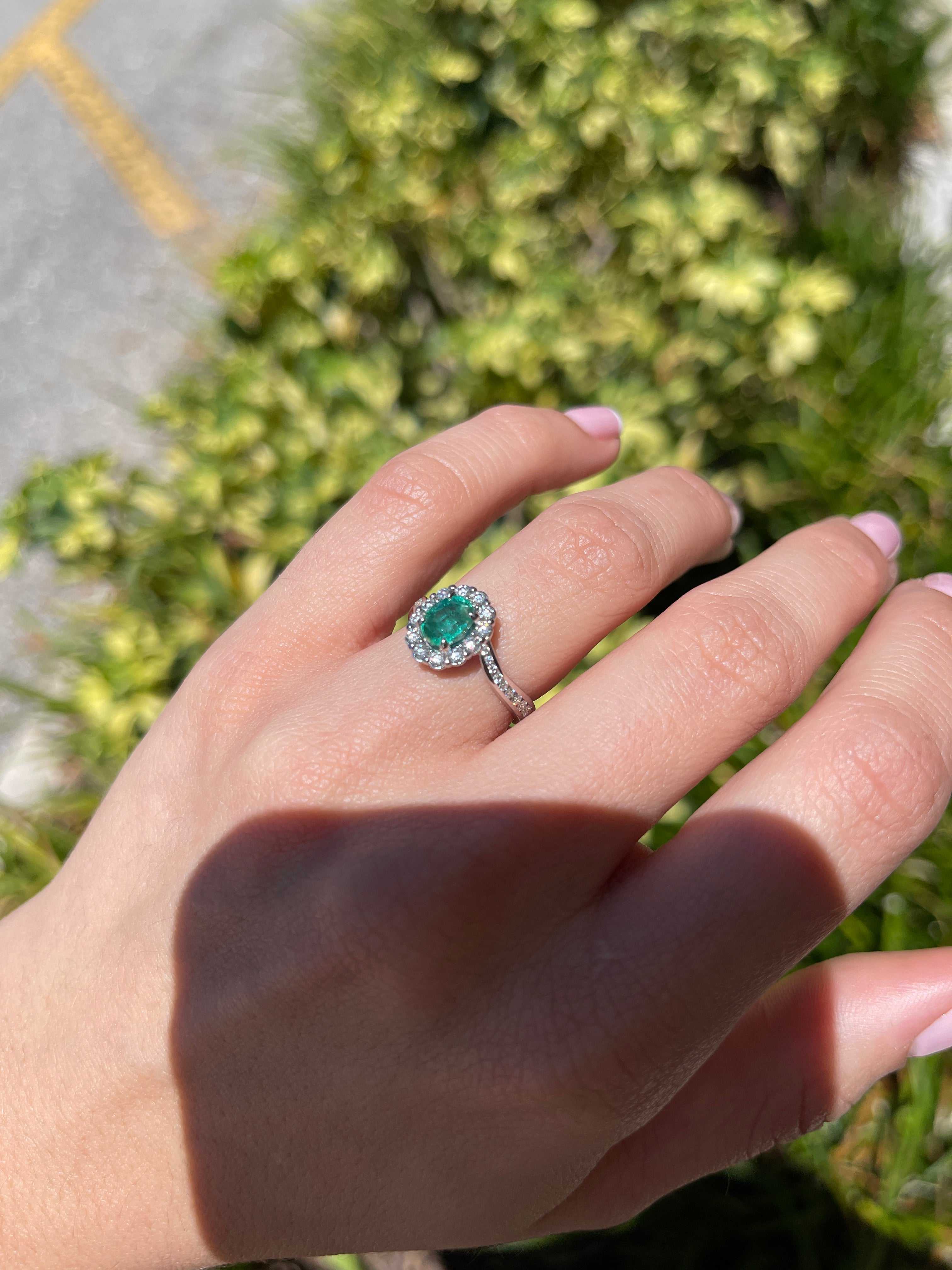 1.41tcw 14K Natural Oval Emerald & Diamond Halo Shank Engagement Ring - JR Colombian Emeralds